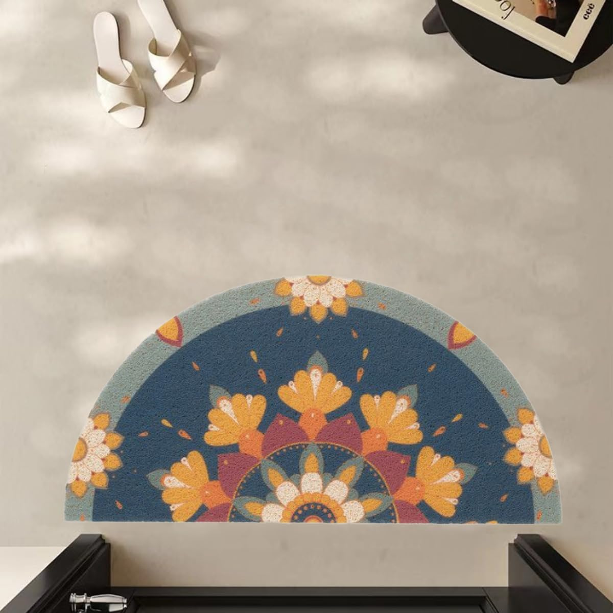 Creative Semi Circular Area Rug anti Slip Door Mat Floor Mats Bedroom Carpet Rugs Entrance Doormat Anti-Slip Mats Rubber Backing, Durable Washable 45&times;90Cm (Blue) image number 3