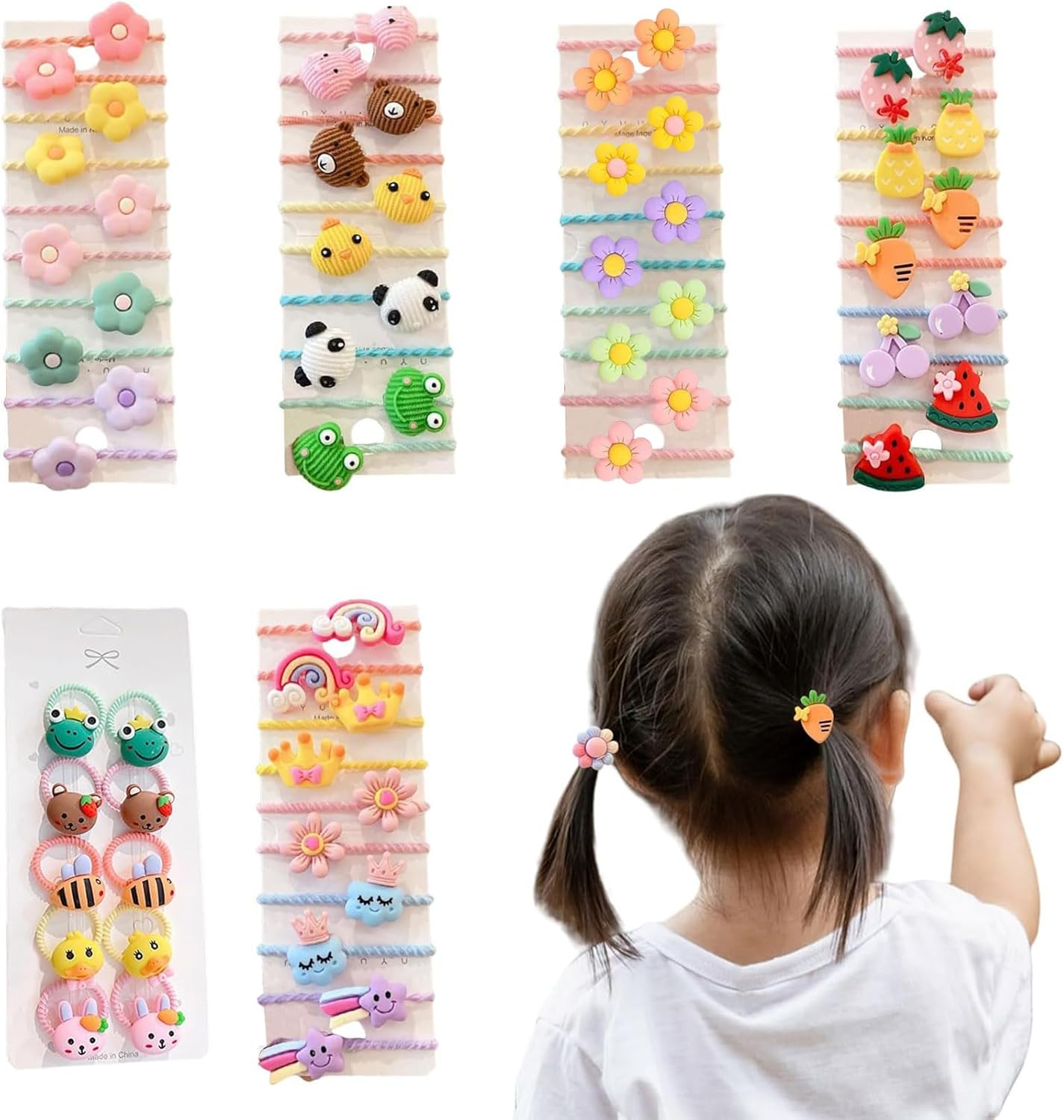 Baby Girls Hair Ties, 60 Pcs Cute Cartoon Elastic Hair Bands Ponytail Holders Animals Flower Multicolor Hair Bobbles Hair Accessories for Girls Infants Toddlers Kids Children (Multi-Colored B) image number 2