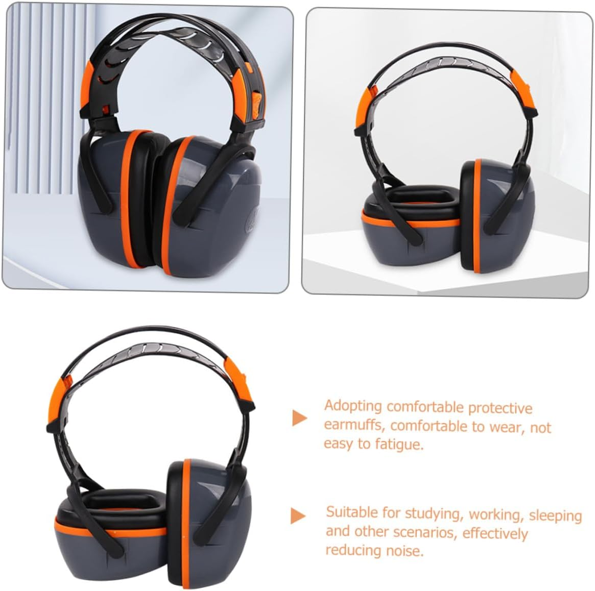 Jojofuny Noise Cancelling Ear Muffs and Professional Stereo Sound Headset, Comfortable Over-Ear Noise Reduction Ear Protection for Studying, Working and Sleeping, Orange-Grey image number 1