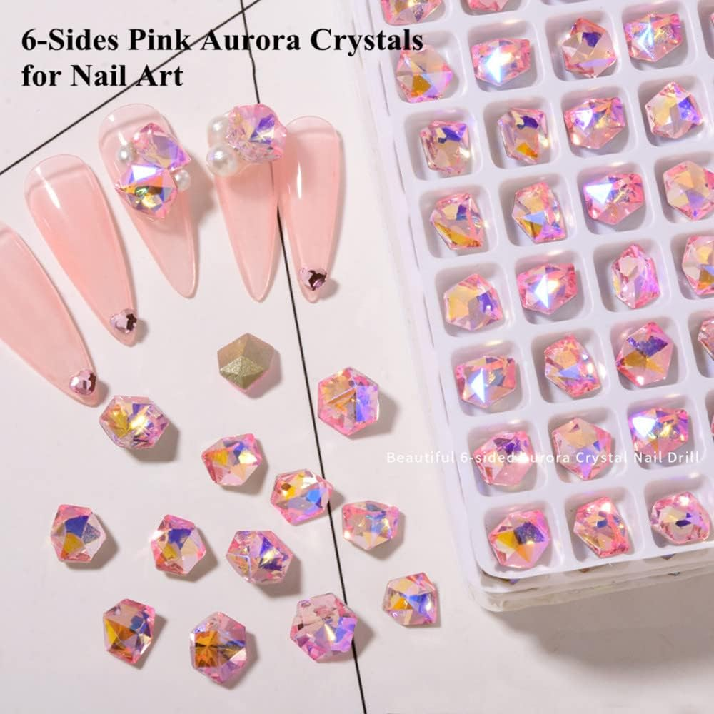 PTGMH 140 Pcs Crystals Rhinestones Set Nail Gems Pink Rhinestones Iridescent Clear Crystals Shiny Sharp Bottom Aurora 3D Nail Charms Nail Decorations for Nail Designs (Colorful)