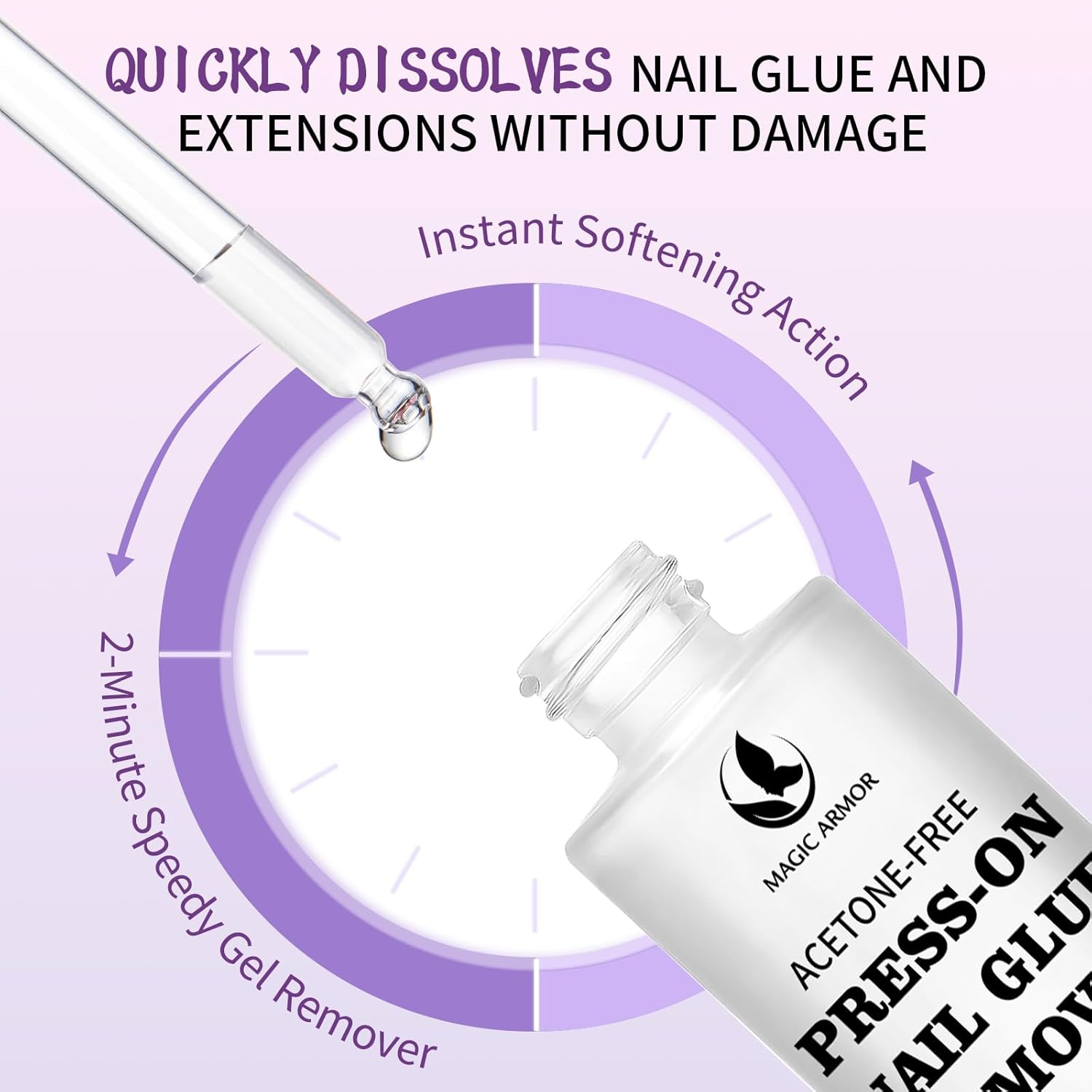 MAGIC ARMOR Press-On Nail Glue Remover 60Ml - Professional Non-Acetone, Gentle & Effective for Fake Nails Tips & Remover Tool for Easy to Use Removal of Nail Tips