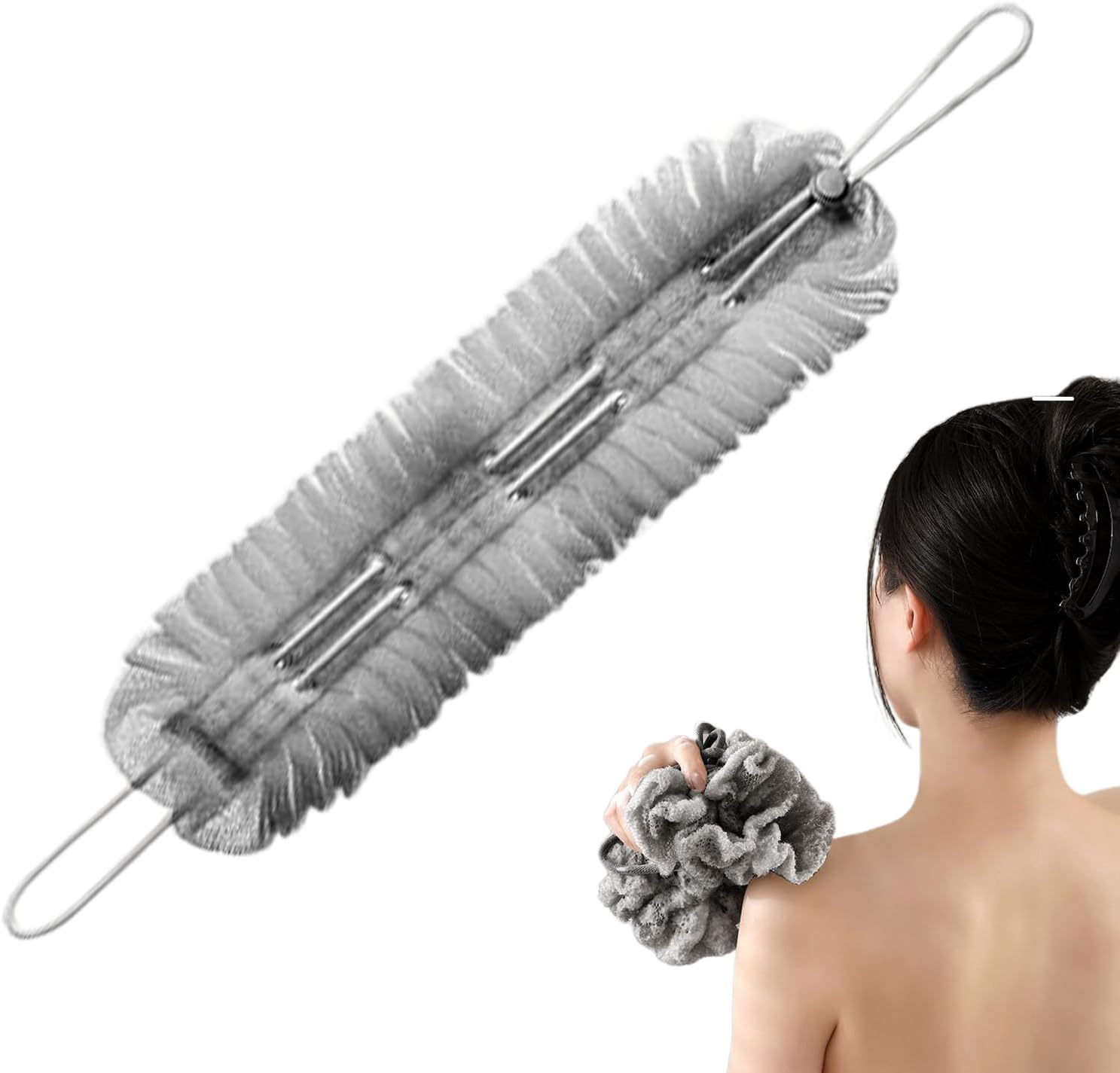 Back Washer for Shower,2 in 1 Shower Loofah | Sponge Scrub with Rope Handles for Dead Skin Removal Home Travel Spa Girls Boys Men