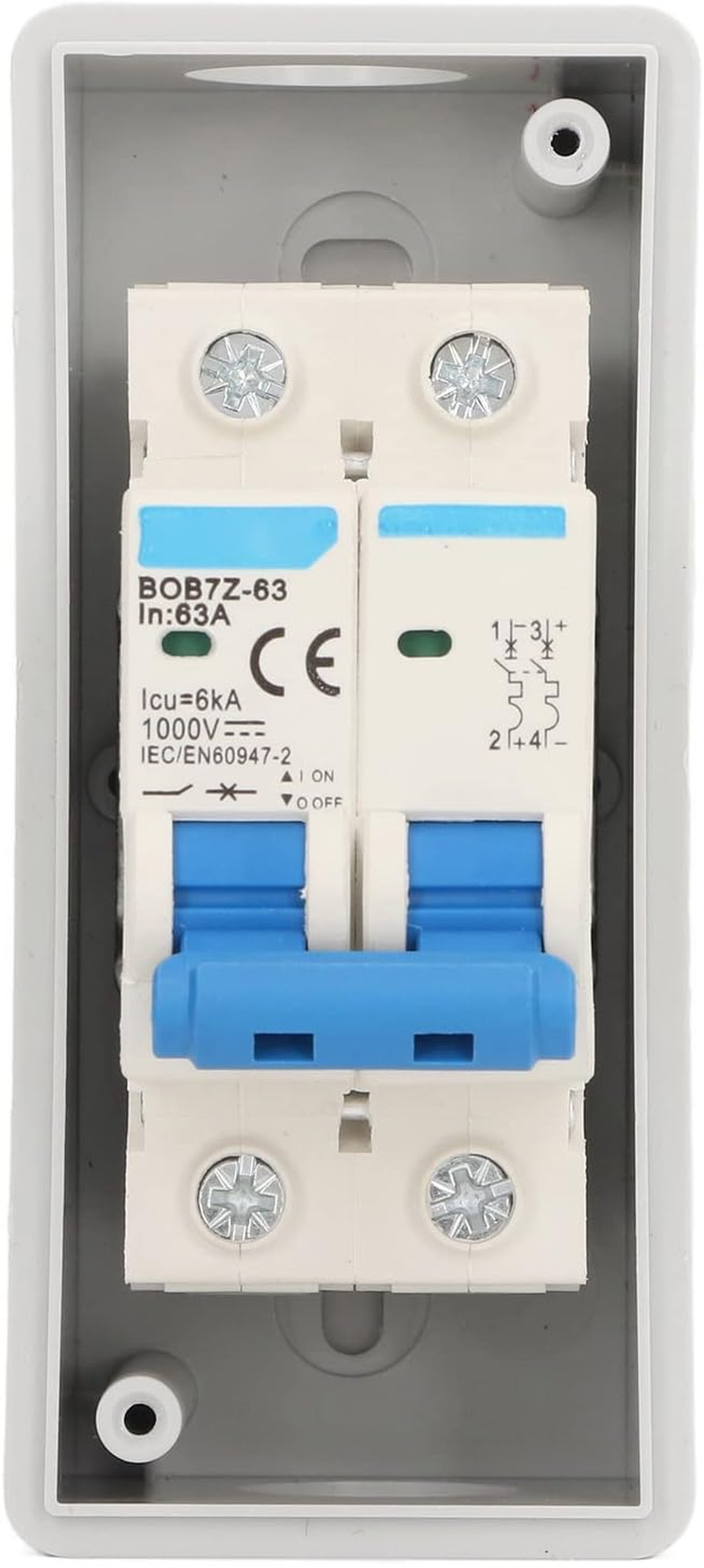 DC Miniature Circuit Breaker, 2 Pole 1000V 63Amp Isolator PV Solar Disconnect Switch with IP65 Waterproof Cover Overvoltage Circuit Isolator for Solar Panels Grid System image number 1