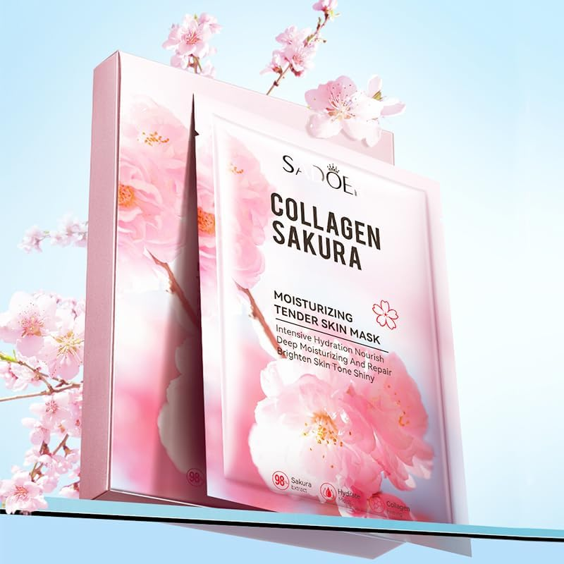 10Pcs Sakura Collagen Mask, Moisturising & Refreshing, Tender Skin Mask, Strengthening Barrier, Replenishing Moisture image number 4