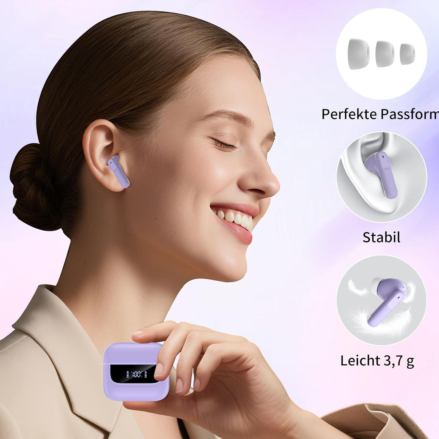 Bluetooth Headphones in Ear, 6 Microphones, ENC Noise Cancelling for Clearer Calls, Wireless Bluetooth 5.4 Hifi Deep Bass, USB C Headphones, 48 Hours, LED, IPX7 Waterproof Sports Earphones, Purple - White image number 7