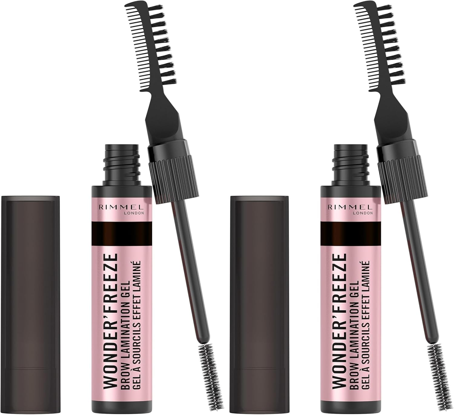 Rimmel Wonder'Freeze Brow Lamination Gel, 004 Deep Brown, Brow Wax, Sculpts Brows, Lightweight, Vegan Formula (Pack of 2)