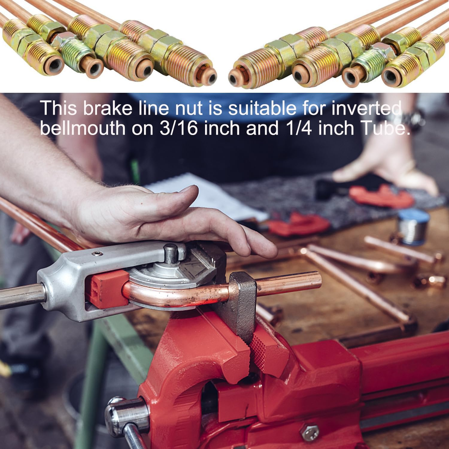 Tnisesm 35 PCS Threads Brake Line Fittings Assortment Kits for 3/16"(19 Fittings) and 1/4" (16 Fittings) Inverted Flares Brake Line Tube image number 2