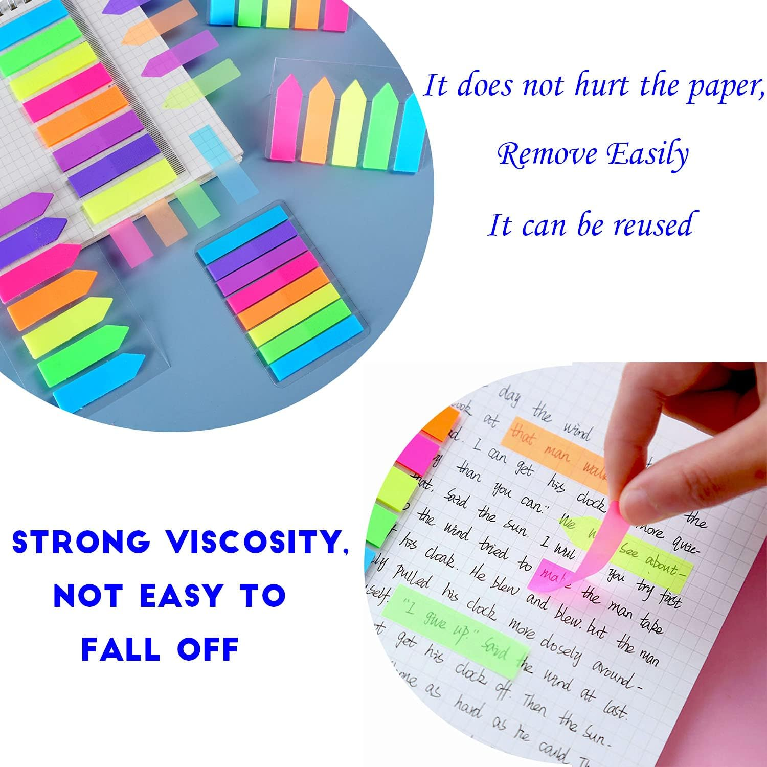 Sticky Notes Flags 1120 Pcs, 7 Color Index Tabs Index Flag Bright Colors Page Index Stickers Translucent Page Makers for Page Bookmarks (Arrows) image number 1