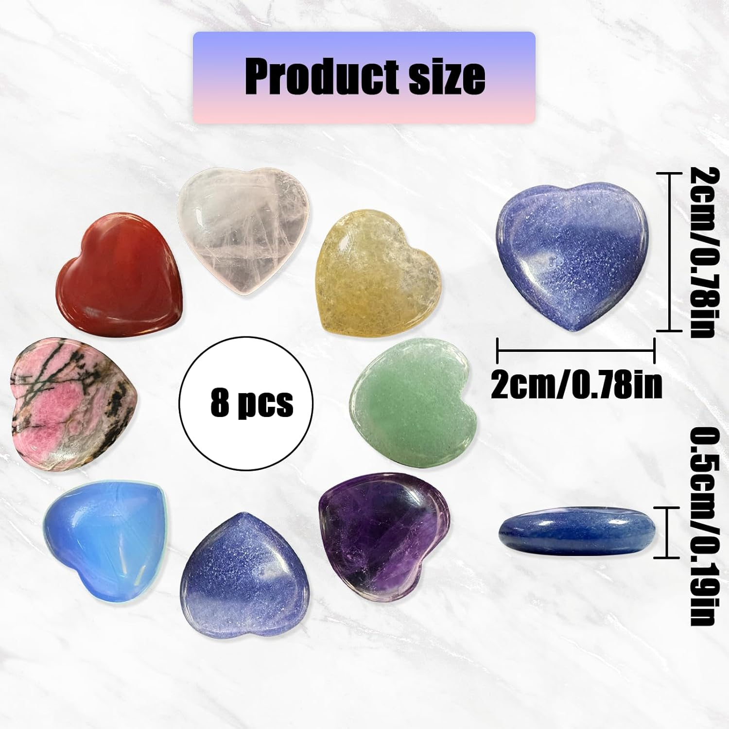 Natural Heart Stones, 8 PCS Spiritual Gemstone for Yoga, Meditation to Relieve Anxiety, Stress (8 Kinds) image number 1