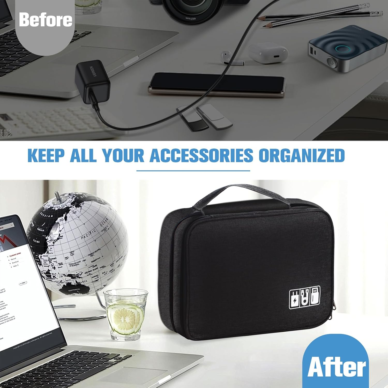 Spardar Cable Organizer, Electronic Organizer Case Universal Travel Bag Electronics Accessories Cases for Cables, Chargers, Earphones, Mouse, Power Bank, SD Card (Black) image number 3