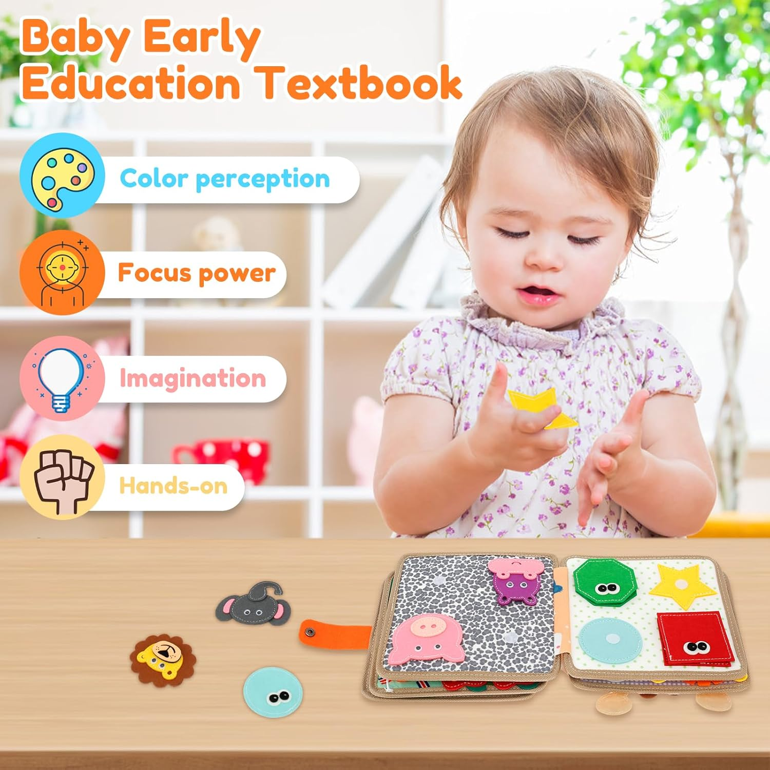 Quiet Book for Toddlers 1-3, Quiet Activity Book, Montessori Busy Board for Boy Girl, Educational Sensory Learning Toys, Animals Sensory Books, Felt Book Toddler Travel Toys image number 1