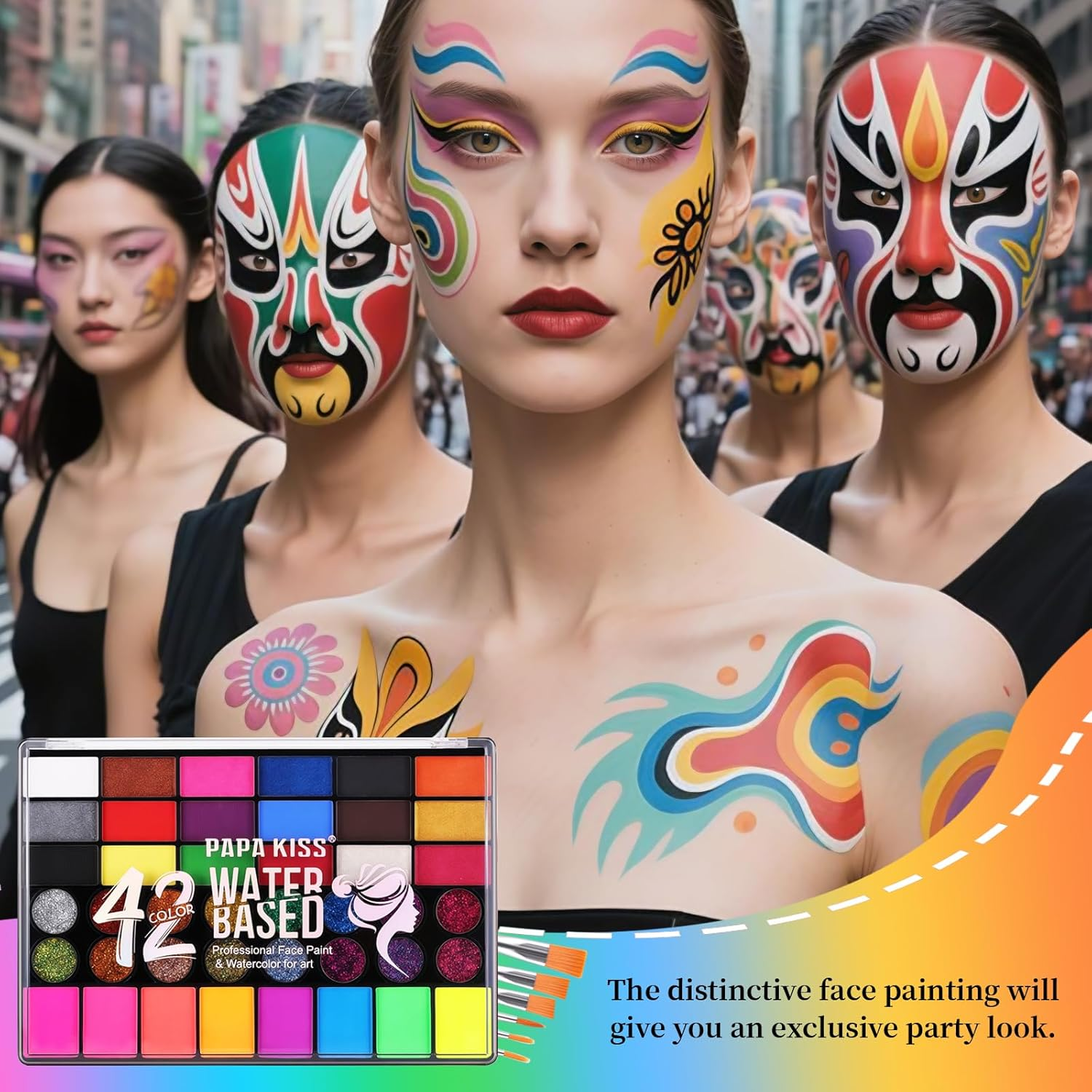 YBUETE Face Painting Kit, 42 Color Water Based Easy Body Painting Kits with Brushes Glitter Gems, Professional Non Toxic Make up Set for Carnival, Halloween, Costume Party and Any Creative Activity image number 4