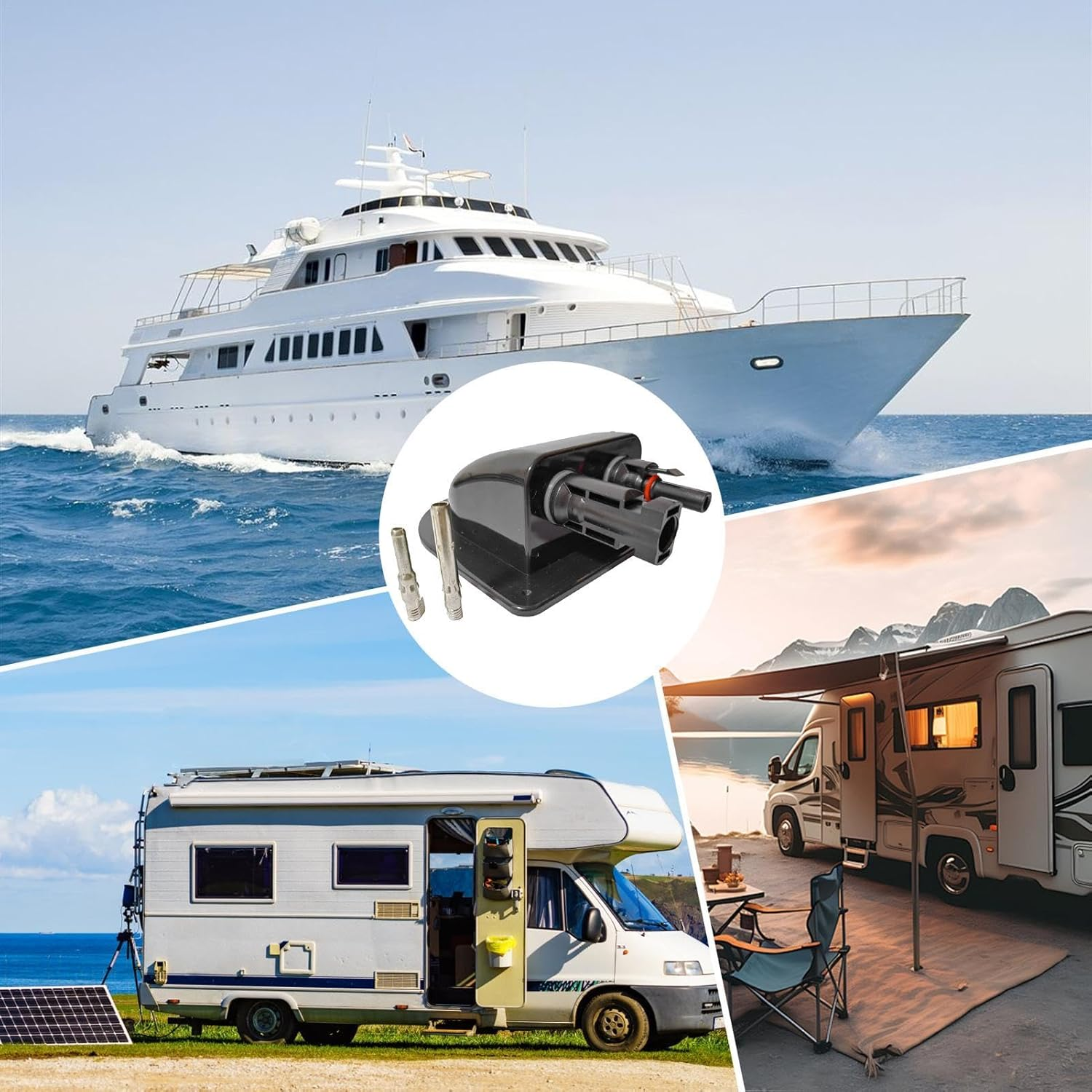 Double Cable Entry Housing,Photovoltaic Waterproof Junction Cable Gland Box - Intelligent Protection Photovoltaic Connector Waterproof Box for Motorhomes, RV, Caravans, Boats - Black image number 5