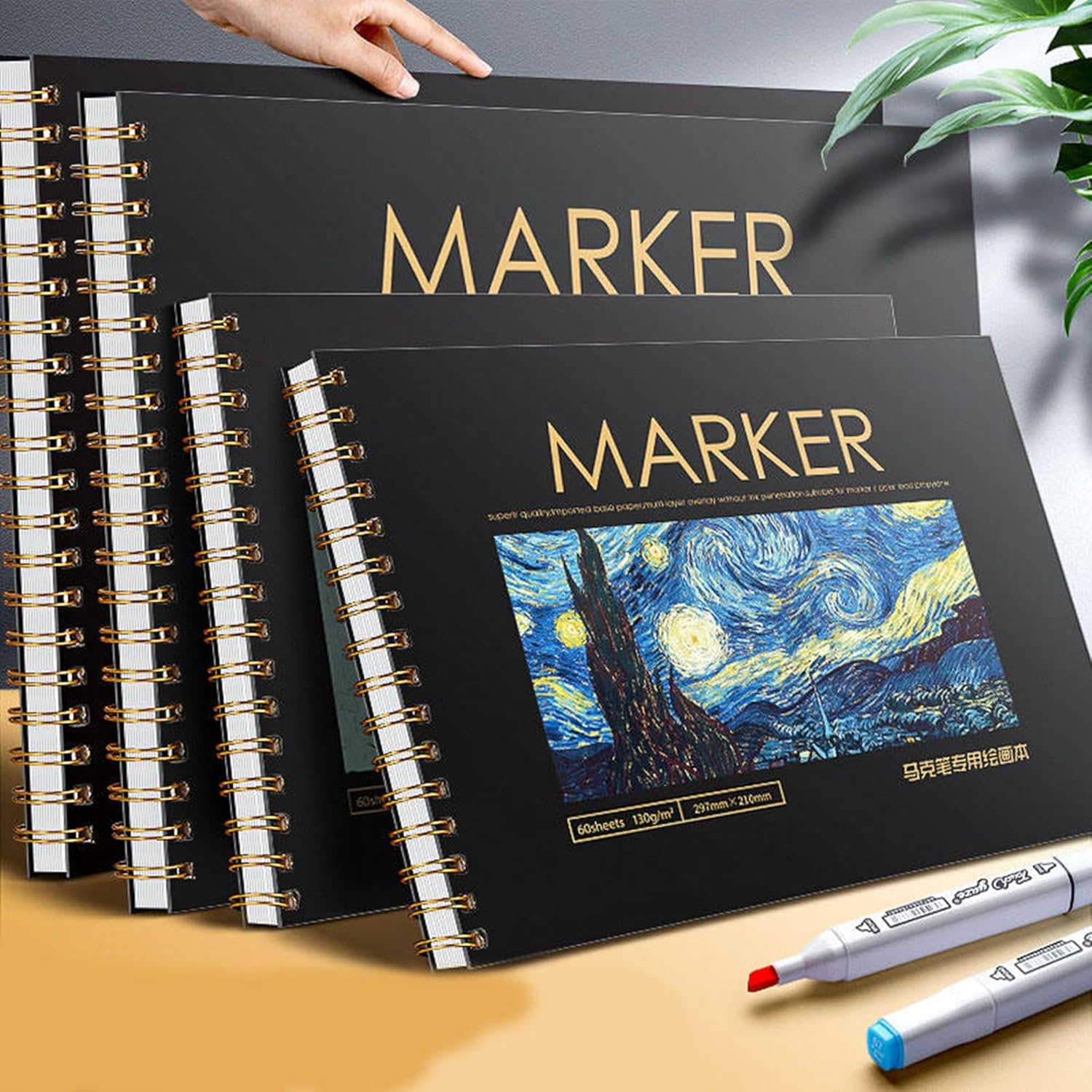 Marker A4 Landscape Hardback Sketch Book 60 Sheets 110GSM, with Spiral Bind, This Pad Is Great as Marker Pad Alcohol-Based or Water-Based, as Well as Pencil Sketching image number 2
