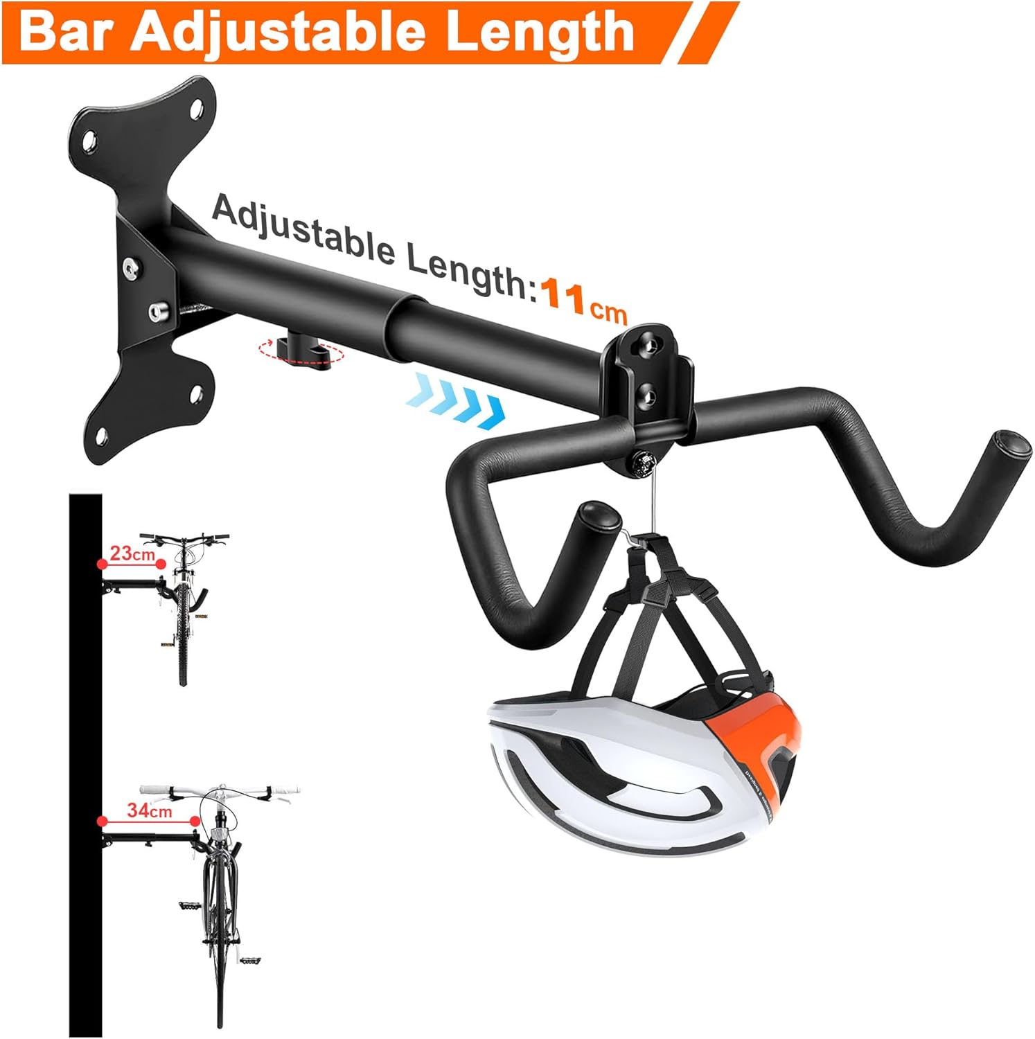 Bike Hanger Wall Mount, 2 Pack Heavy Duty Horizontal Wall Mount Bicycle Storage Garage Adjustable Bicycle Hooks for Mountain Hybrid Road Bikes image number 5