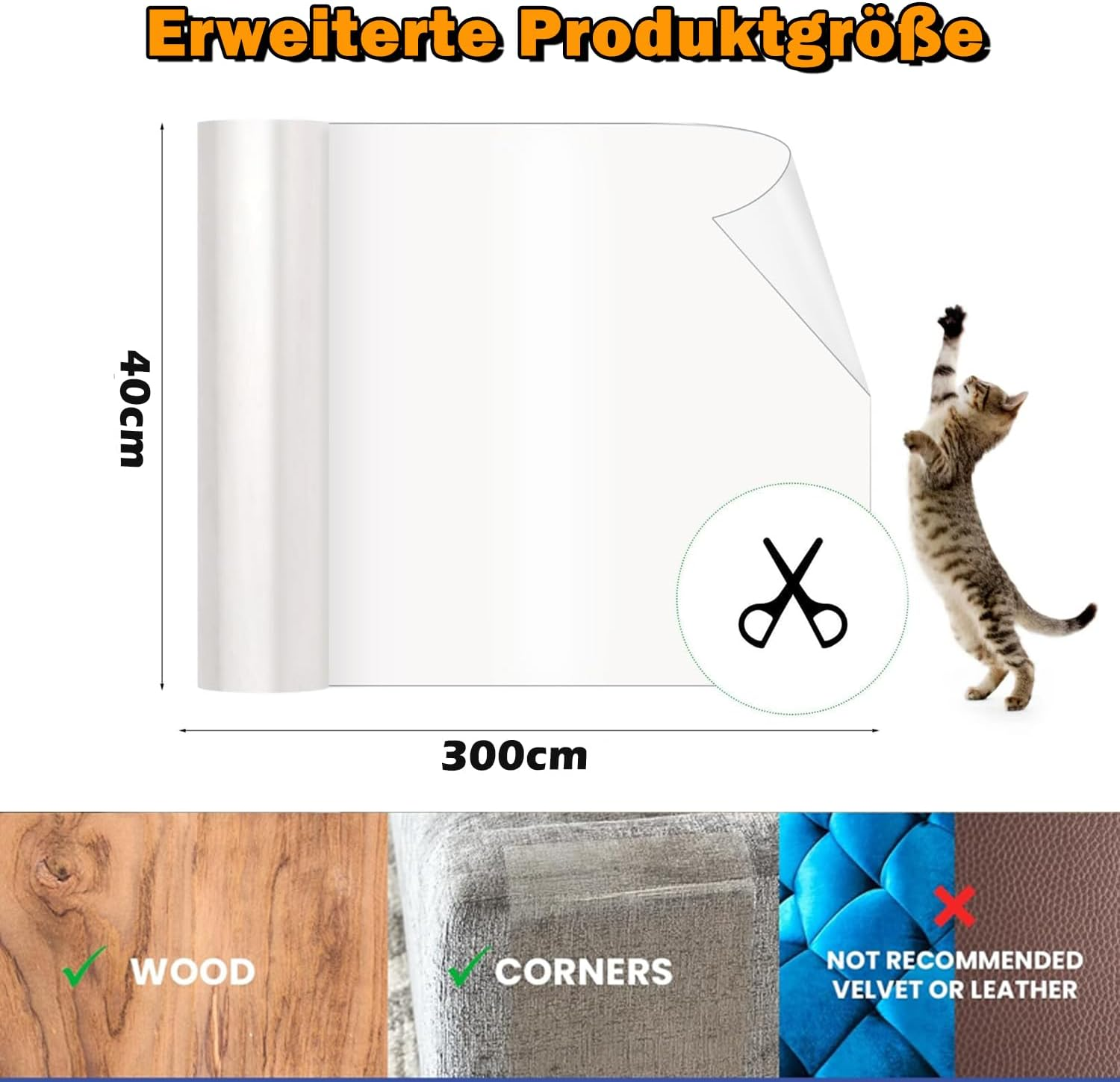 Scratch Protection Cat Tape 40 Cm X 3 M Self-Adhesive Scratch Film Cats Transparent Scratch-Resistant Sofa Scratch Mat Cat Scratch Protection Film Scratch-Resistant Protective Film for Sofa Couch Wall