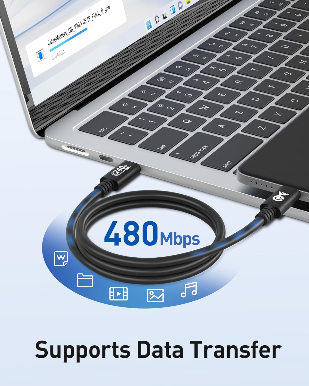 Cable Matters [USB-IF Certified] 240W USB C Cable - 1M, up to [240W Charging, 480Mbps], No Video Support, USB C Charger Cable/Usbc Charging Cord for Macbook/Ipad Pro/Xps/Surface Pro, Black image number 2