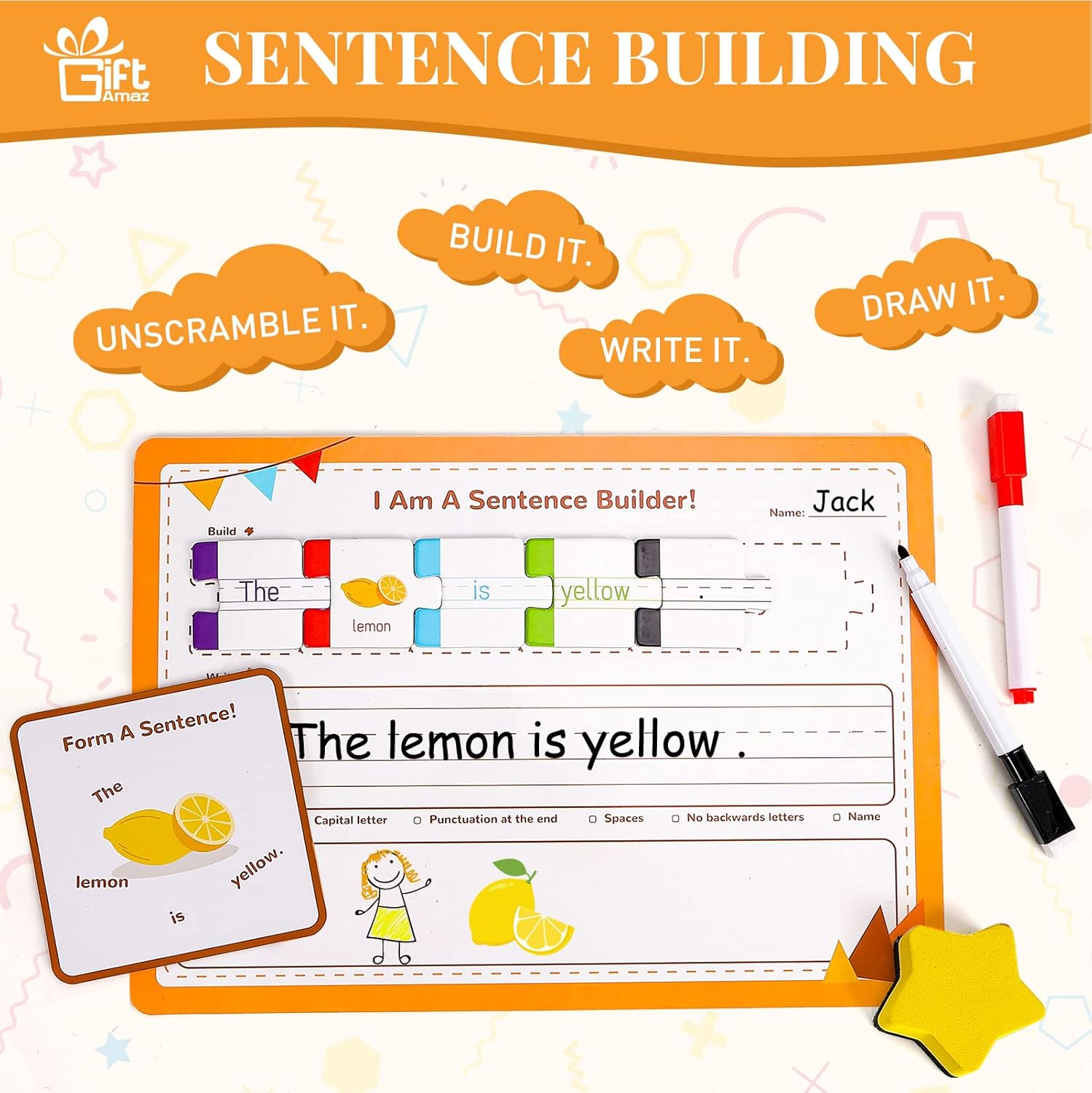 Giftamaz 145 PCS Sentence Building for Kids, Sight Word Games Puzzle, Special Education Classroom Must Haves, Montessori Grammar Reading Game, Speech Therapy Cardboard Birthday Toys for Kindergarten image number 1