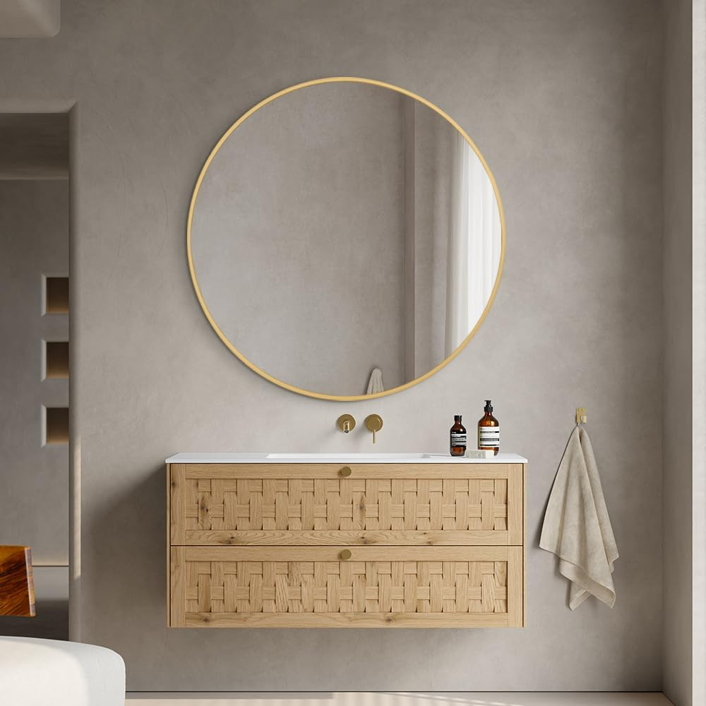 Modern round Rose Gold Wall Mirror 80Cm X 80Cm Aluminium Alloy Frame Sleek Contemporary Design Living Room Bedroom Bathroom D&eacute;cor image number 2