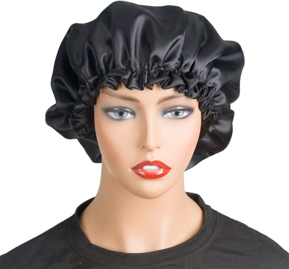 Dehman Handmade Fully Reversible Luxuries Pure Satin Hair Bonnet Satin Sleep Cap Safe for All Hair Types - Most Beneficial Hair Care Product Available 2020 (BLACK) image number 1