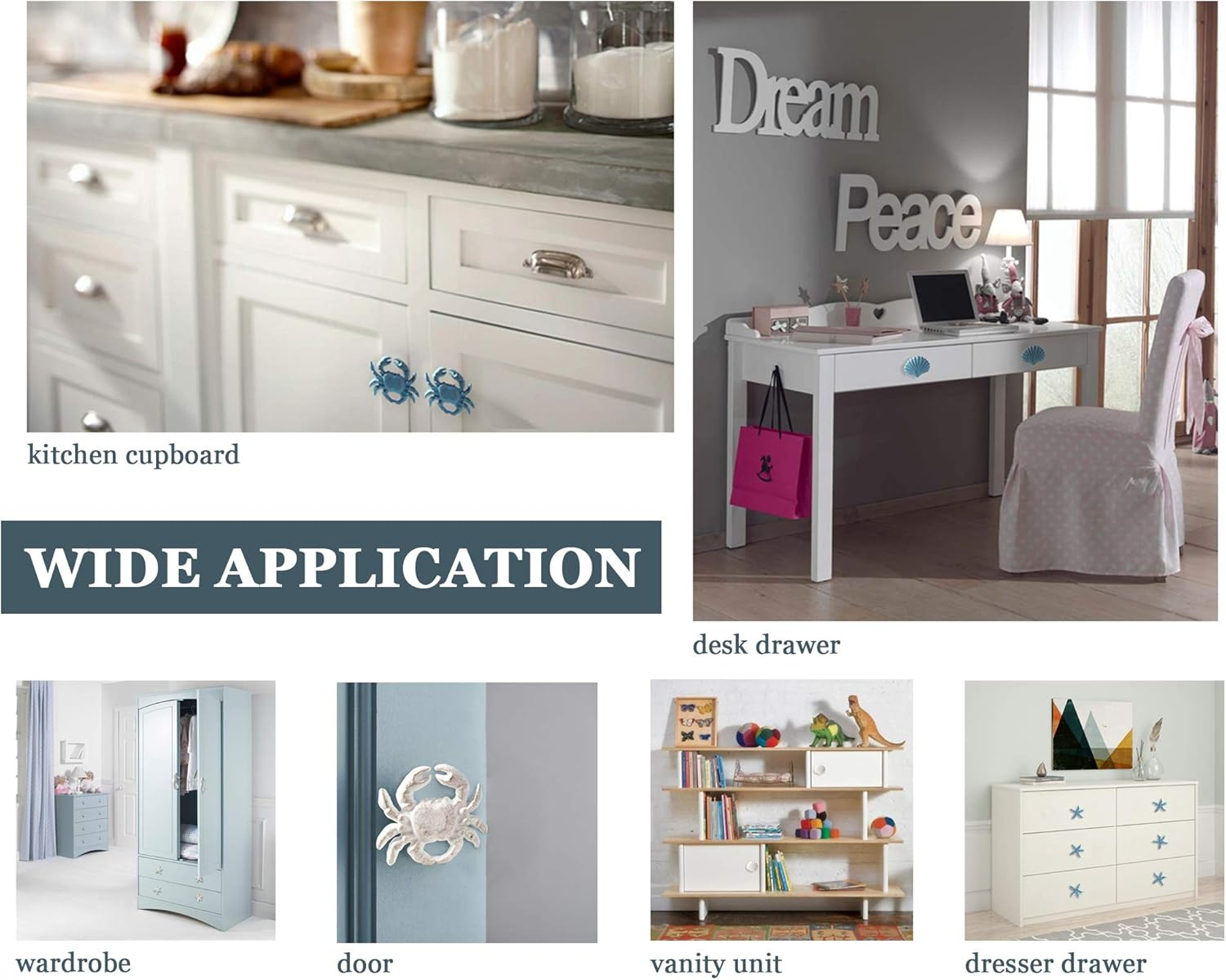 Mechwares-Retro Marine Style Cast Iron Drawer Handle-Kitchen Cabinet Wardrobe Closet Hardware-Pattern of Hippocampus|Starfish|Crab|Scallop(4, Blue) image number 3