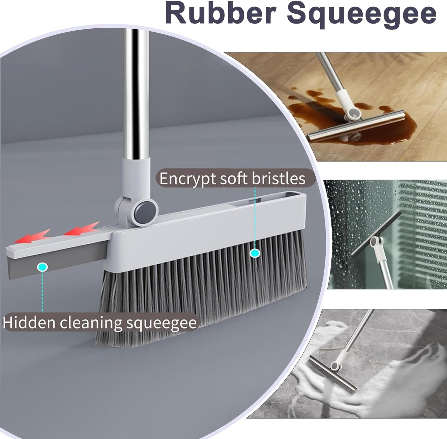 4-In-1 Broom with Dustpan Combo with Upright Stand, Built-In Squeegee and Scrubber for Effortless Cleaning in Home Kitchen Bathroom, Indoor Outdoor Use image number 1