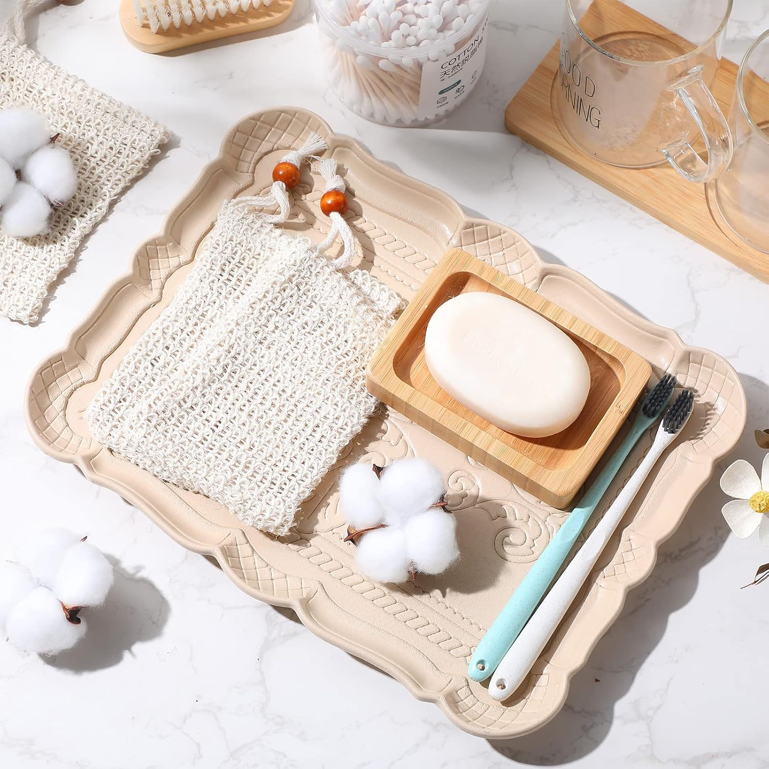 Woanger Natural Sisal Soap Bag 5.7 X 3.7 Inches Mesh Exfoliating Soap Saver Bag Soap Pouch with Drawstring Foaming and Drying Soap Holder for Shower Kitchen Bathroom Travel Hotel (200) image number 5