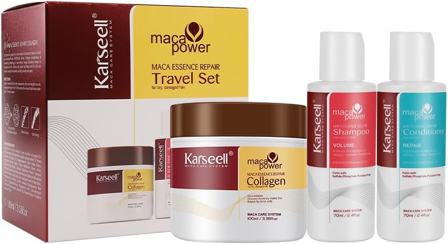 Karseell Hair Treatment Travel Set Deep Repair Conditioning Mask Shampoo and Conditioner, 100Ml + 70Ml + 70Ml