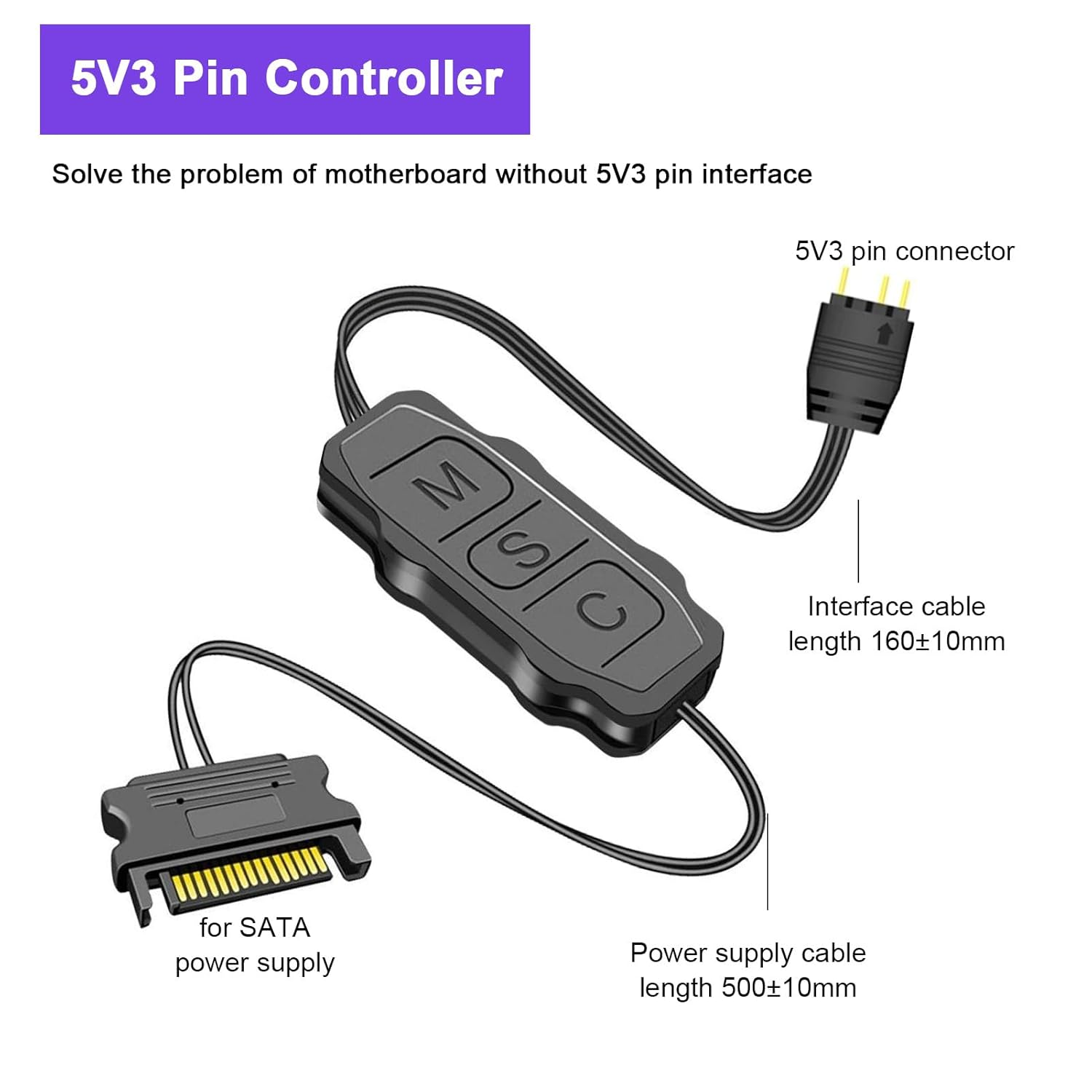 Mini ARGB PC Fans Controller Kit, 5V 3Pin ARGB Connector Light Stripe Remote Controller, SATA Power Supply Computer ARGB Fans Hub Control (Black) image number 1