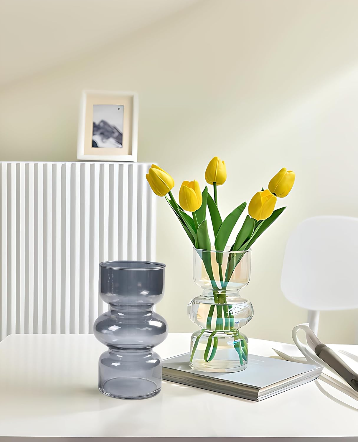 Gray Vases for Flowers,7 Inch Hydroponic Glass Vases for Decor,Transparent Stained Glass Vase Table Living Room Bathroom Bedroom Study Decorated with Vases(Gray) image number 4