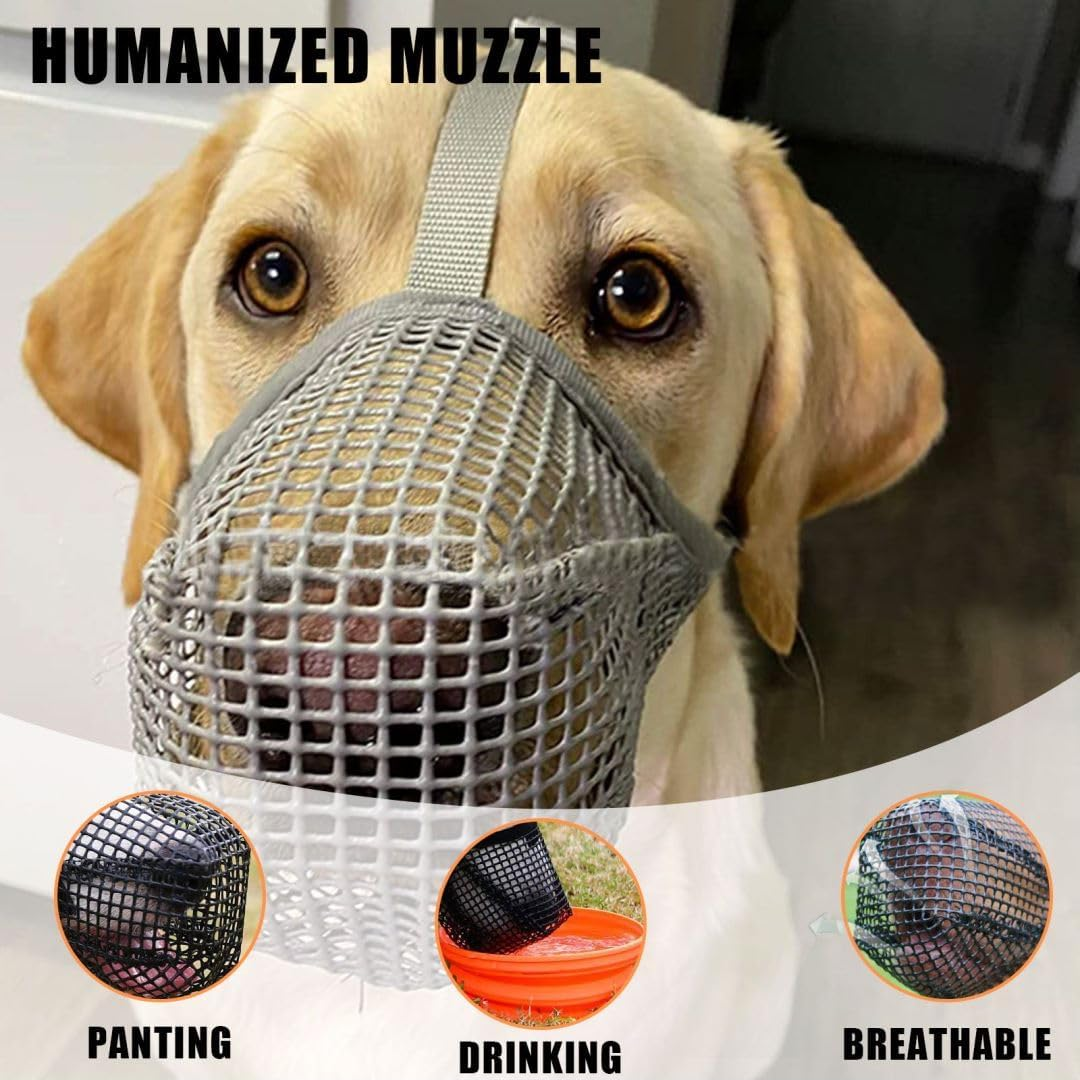 Dog Muzzle, 1X Adjustable Soft Mesh Breathable Dog Muzzle Prevent Eating Biting Barking Mouth Cover for Small Medium Large Dogs (Grey M) image number 1