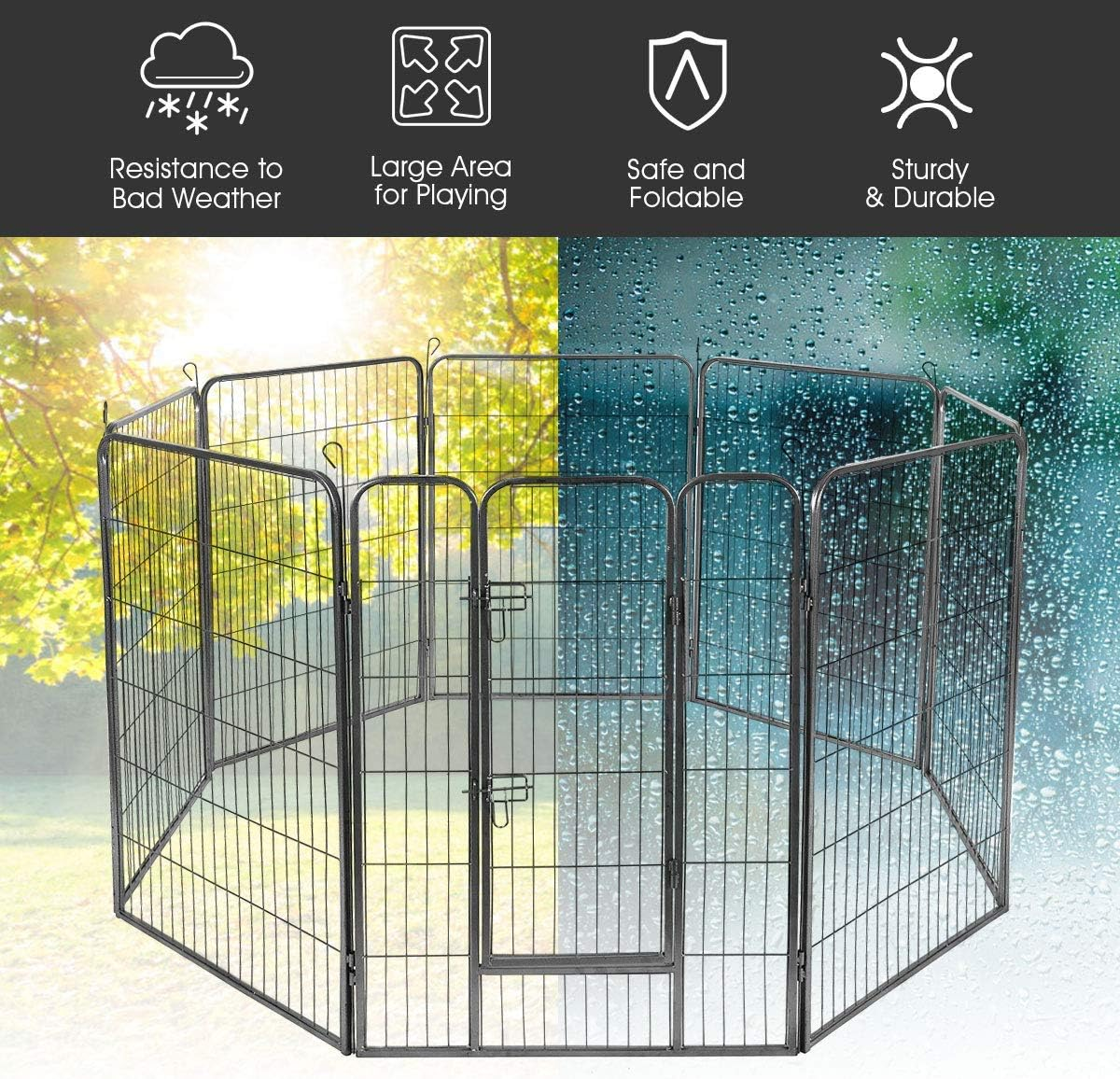 Giantex 40 Inch Dog Fence with Door, 16/8 Panels Dog Playpen for outside Large Dogs, Portable Pet Playpen Fencing Enclosures, Heavy Duty Metal Camping Fences for the Yard (8 Panels, 40 Inch) image number 3