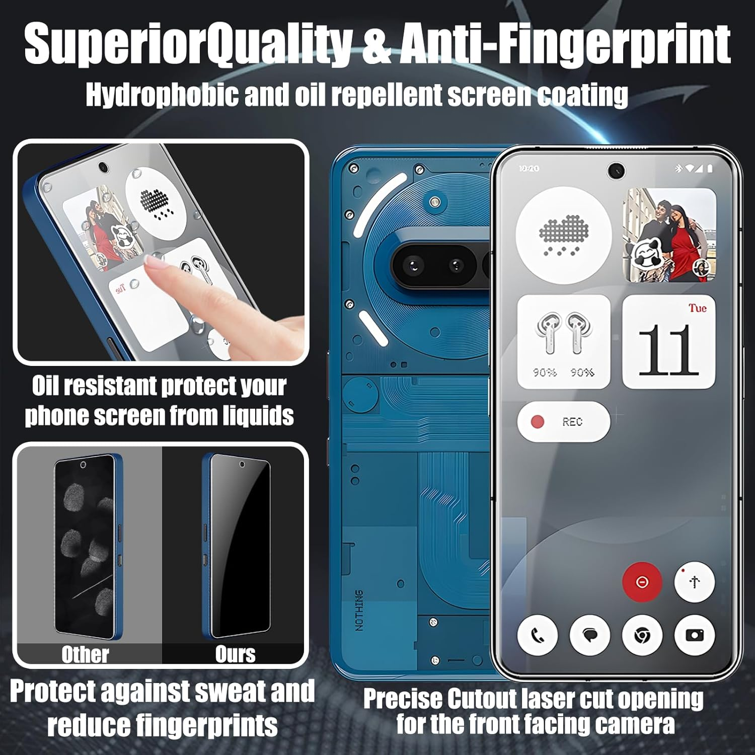 TQLGY Tempered Glass Screen Protector for Nothing Phone 3A/3A Pro/Cmf Phone 2 Pro 6.77-Inch, 9H Hardness, HD Clear, Anti-Scratch, Bubble-Free Installation, 2-Pack image number 3