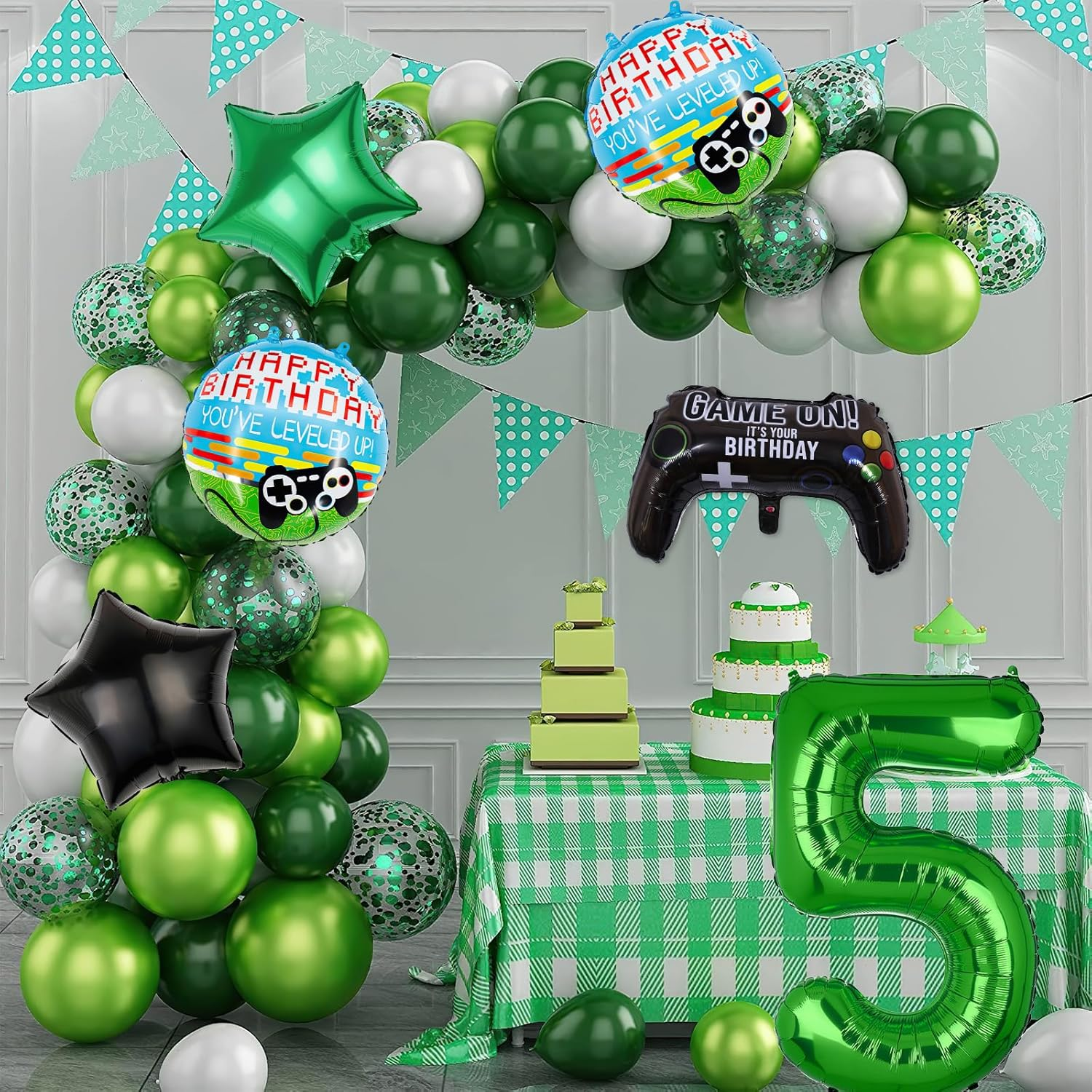 6Pcs Video Game Balloons, Video Game Controller Birthday Number Mylar Foil Balloon, Video Game Party Supplies Game on Birthday Decorations (5Th) image number 6