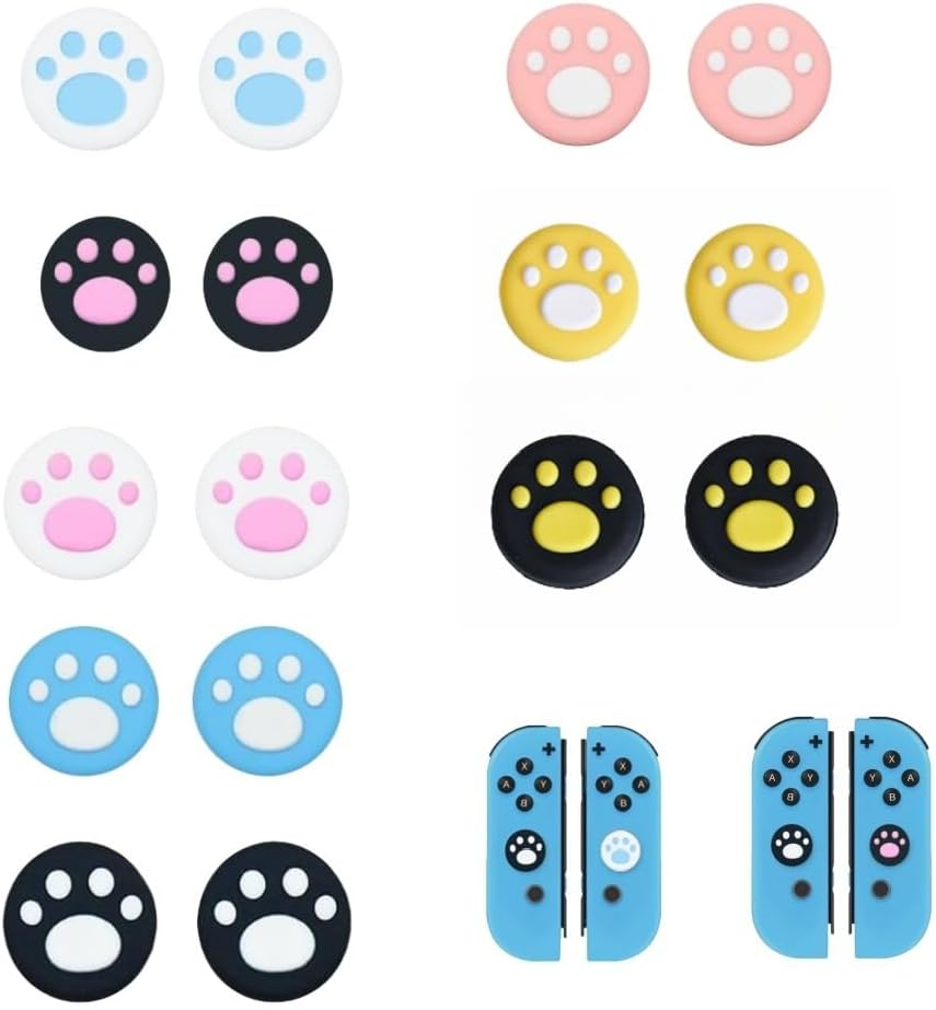 16Pcs Replacement Switch Thumb Grip Caps, Cute Cat Claw Joystick Covers, Soft Silicone Joycon Thumb Grip Covers Compatible with Nintendo Switch & Lite (8 Colors) - Switch Accessories image number 4