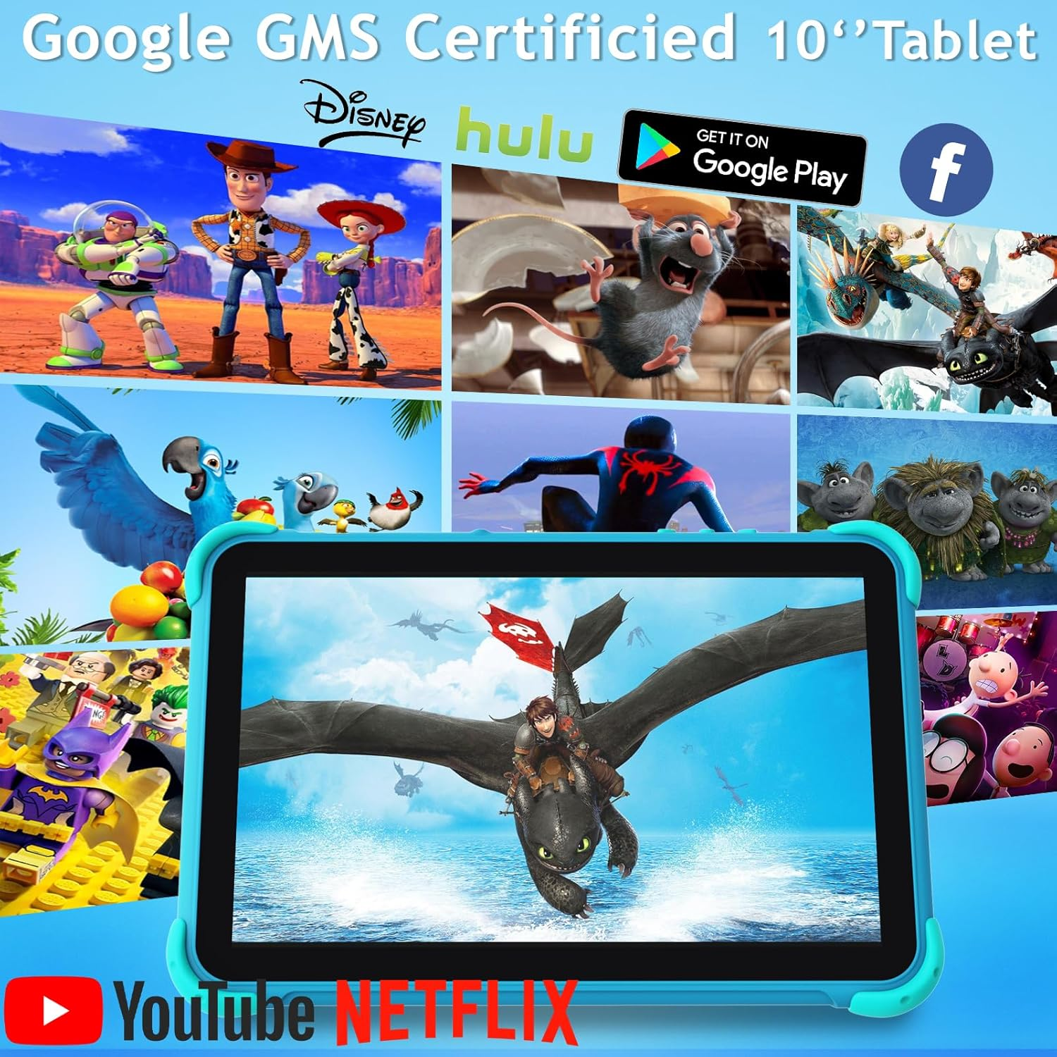 YINOCHE Kids Tablet 10 Inch Toddler Tablet for Kids 5G Wifi with Case Parental Control Dual Camera 32GB Kids Tablets Educational App Preloaded Support Youtube Neflix (Blue) image number 4