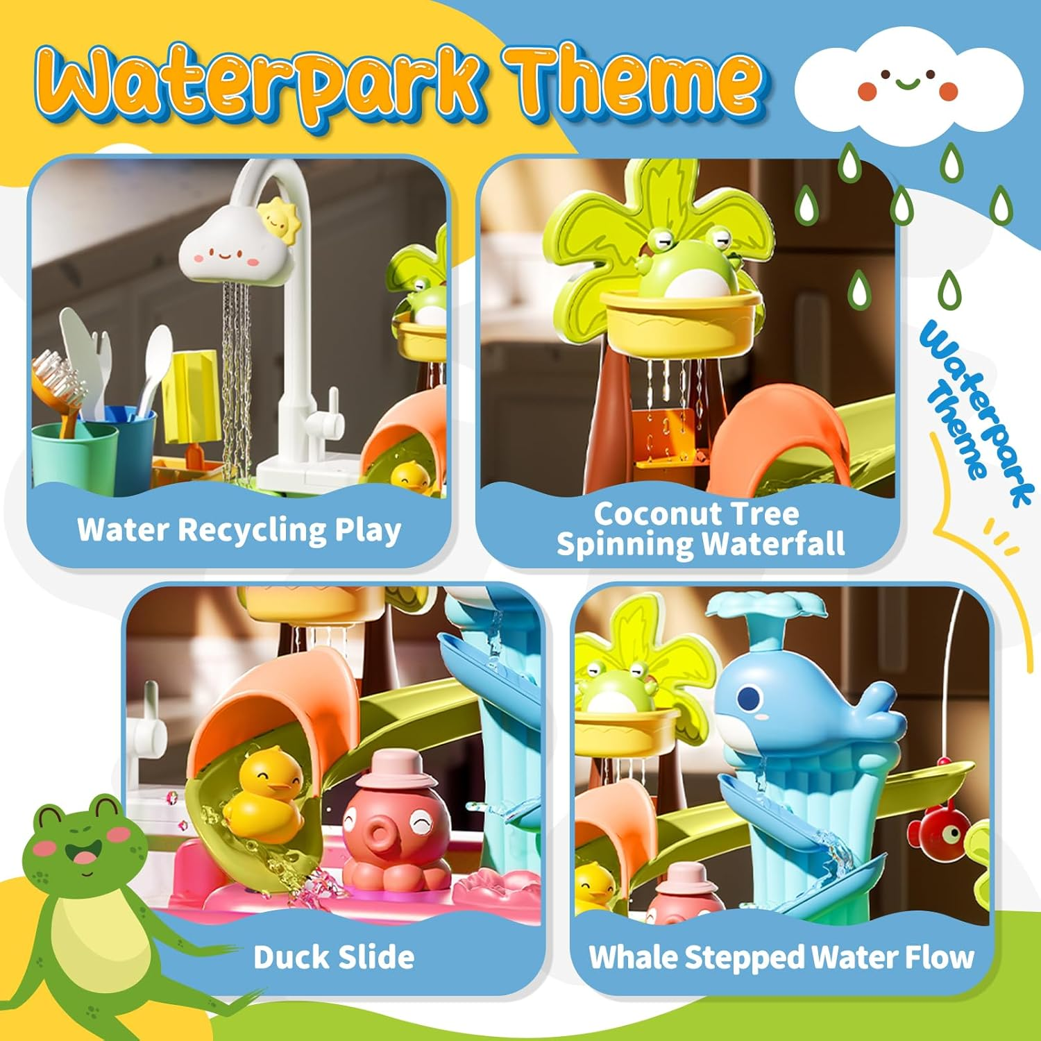 21" H Play Sink with Running Water, 4-In-1 Kids Kitchen Sink Toy with Electric Faucet, Mini Water Table with Detachable Legs, Fishing Game, Pretend Play Dishwasher Gift Set for Boys & Girls(Pink) image number 4