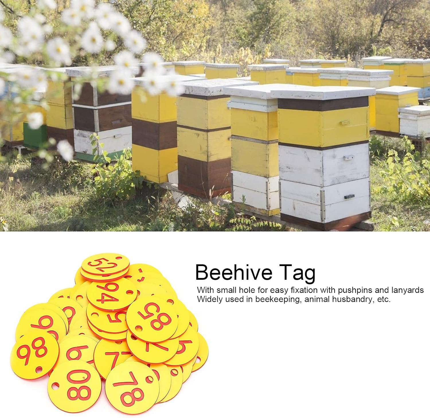 Fdit 50Pcs Beehive Marker Number Marker Perforated Number Beehive Mark with Hole Livestock Accessory Red+Yellow for Beekeeping image number 1