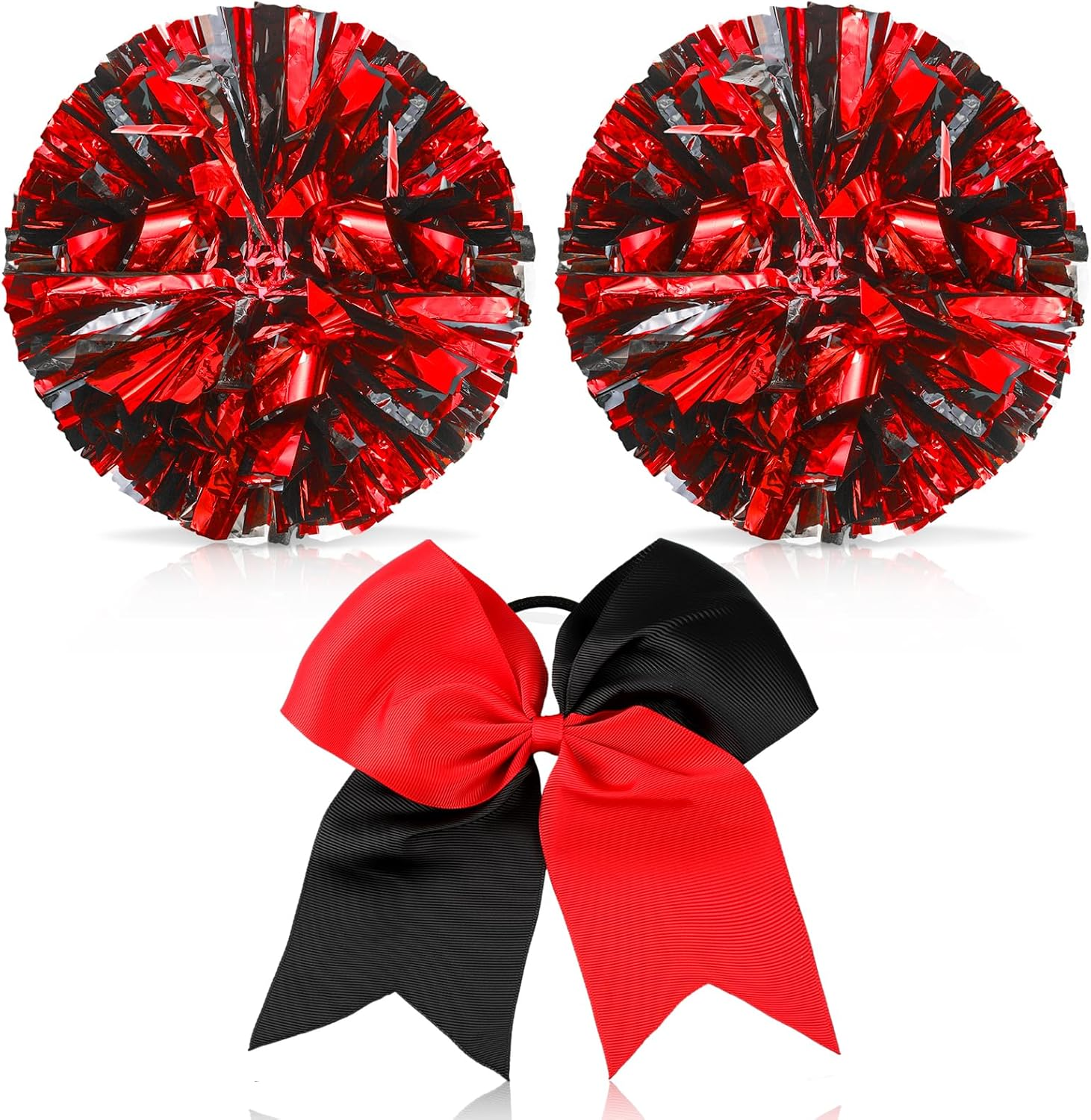 Hanaive Cheerleading Pom Poms and Large Cheerleader Hair Bow 12 Inch Large Metallic Cheer Cheerleader Pom Poms for Sports Team Spirit Cheering