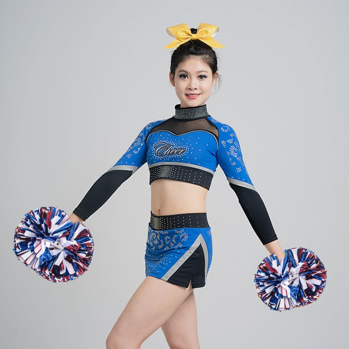 AIMALL 4 PCS Professional Cheerleading Pom Poms,4-Inch Handheld Flower Ball for Children and Adults, Competition Performance Cheer Accessories, Red, White, and Blue