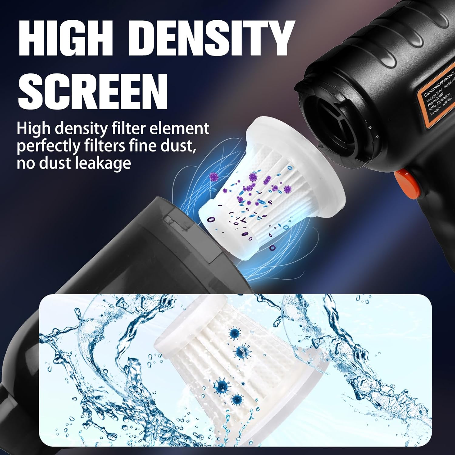 Mini Vacuum Cordless, 16000Pa Car Vacuum Cleaner Cordless, 120W Brushless Motor Handheld Vacuum Cordless, Multi-Nozzles, Car Cleaner for Pet Hair with 2 Gear Adjustment, Car, Home, Office, Kitchen image number 4