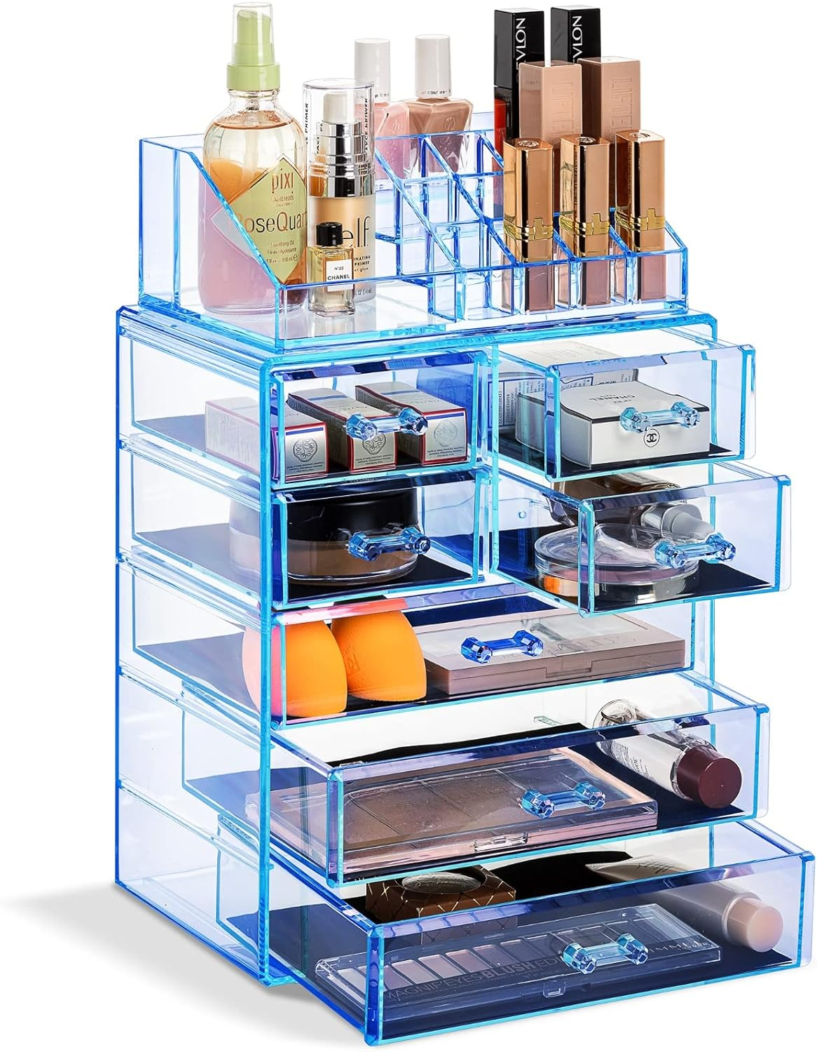 Sorbus Clear Cosmetic Makeup Organizer - Make up & Jewelry Storage, Case & Display - Spacious Design - Great Holder for Dresser, Bathroom, Vanity & Countertop (4 Large, 2 Small Drawers) [Glitter]