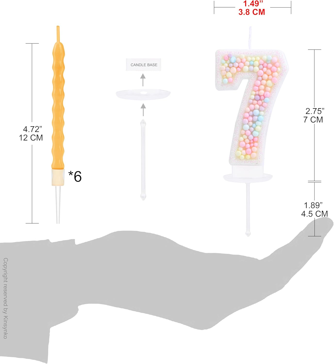 7 Birthday Candle Pastel with 6 Pcs Rainbow Pearl Candles, 3D Macaron Glitter Number 7 Candle for Birthday Cake Girl Women Sweet Theme 7Th Birthday Anniversary Party Decoration image number 1