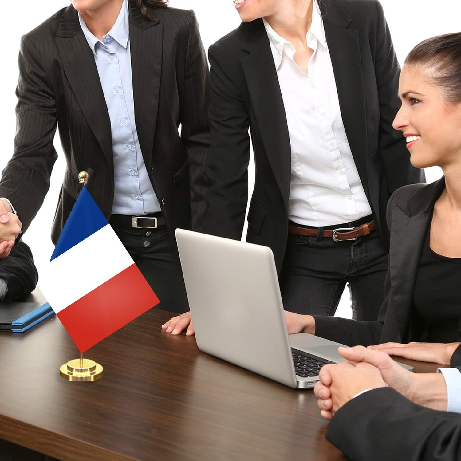 France Desk Small Flag Set,5&times;8 Inch Mini French Desktop Banner,12" Metal Solid Pole Decor,Tiny Digital Printed Polyester Banner with Golden Base image number 3
