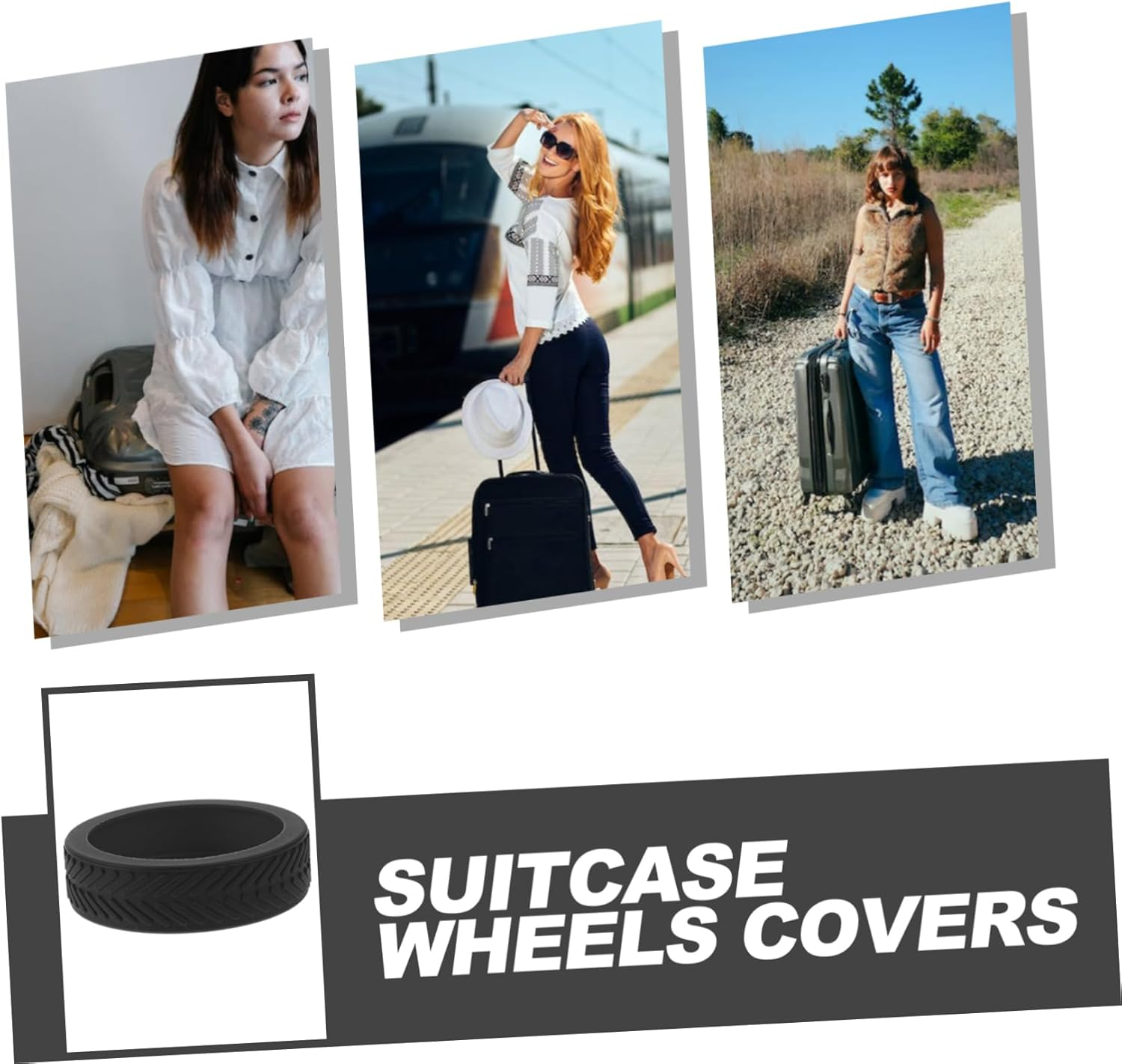 BUGUUYO 8Pcs Rubber Luggage Wheel Covers Noise-Reducing Suitcase Wheel Protectors Dark Black for Travel Suitcases Floor Protection image number 6