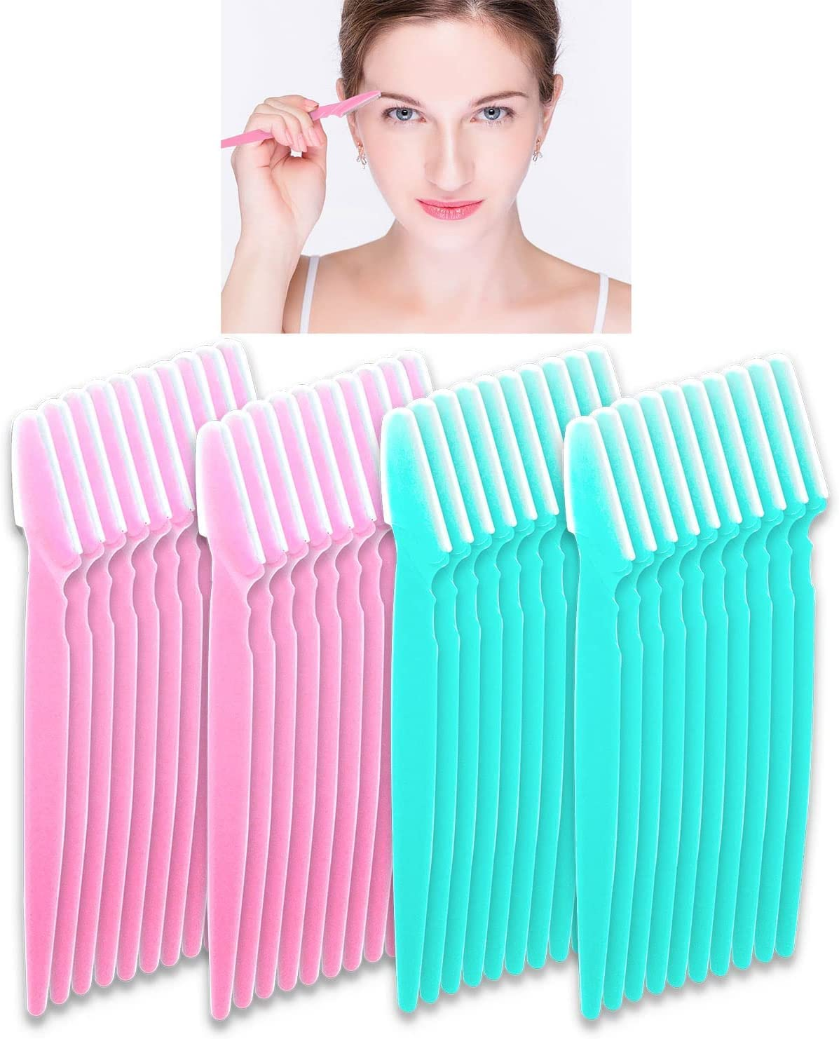 Eyebrow Razor for Women, Beoffer 40Pcs Multipurpose Exfoliating Dermaplaning Tool Face Razor and Eyebrow Razors for Women Man with Precision Cover (Pink Yellow)