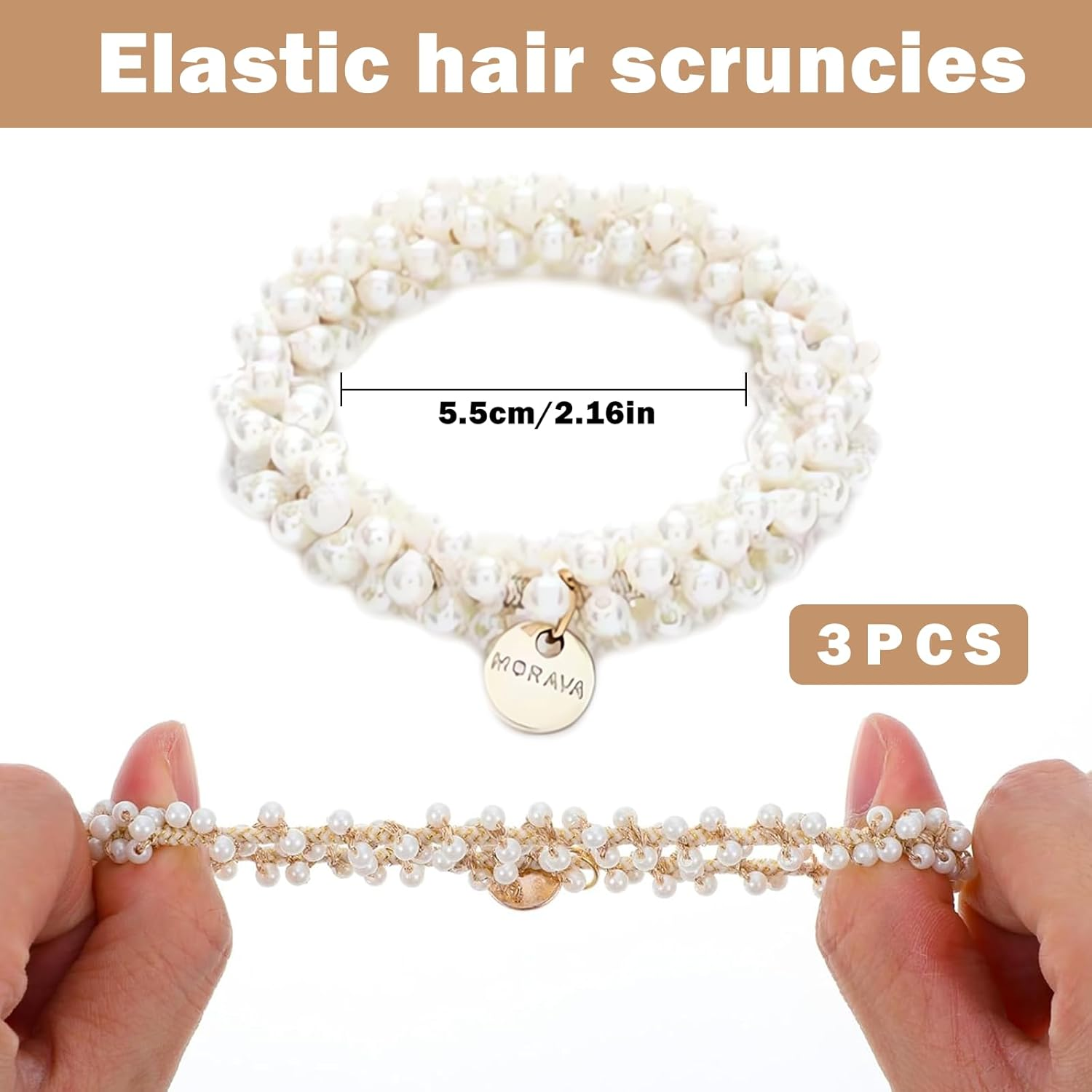 3-Piece Pearl Hair Scrunchie Beads Women'S Hair Bands with Beads Hair Band Beads Suitable for Straight, Curly and Long Hair Durable and Perfect for Any Look image number 5