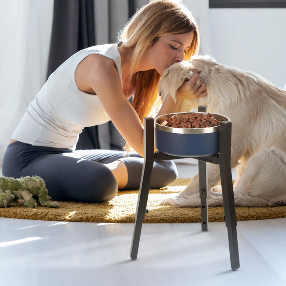 Adjustable Dog Bowl Stand, Width Adjustable 7-10.7 Inch, Height 9.8-13.4 Inch, Sturdy Square Tubular Dog Bowl Holder,Holder for Small, Medium and Dogs (Bowls Not Included, Black) image number 4