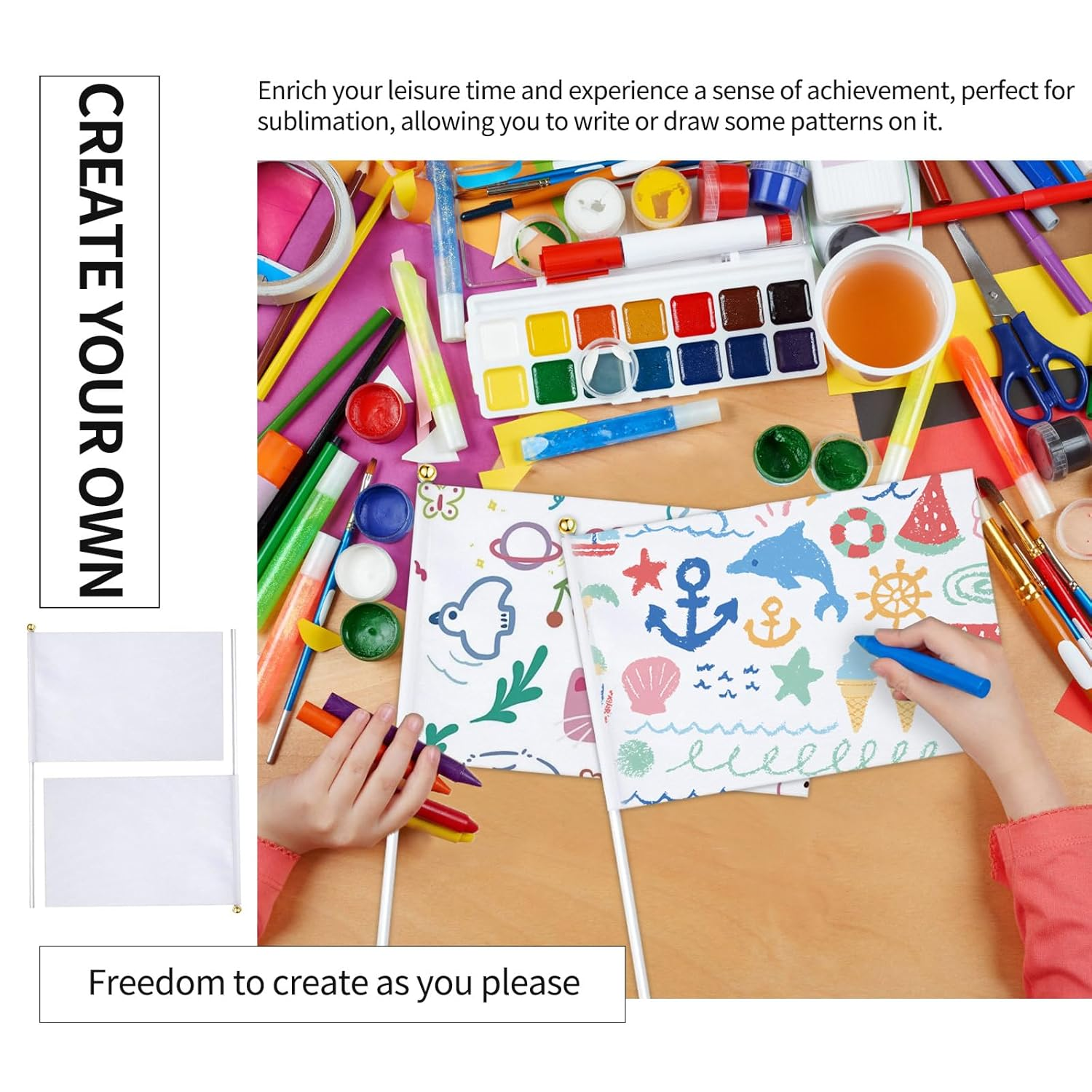 100 Pack Sublimation Flags Blank, White Flag Blank Flag Small Flags on Sticks, Blank Flags to Decorate Make Your Own Flag, Sublimation Garden Flag Blank for DIY (White)