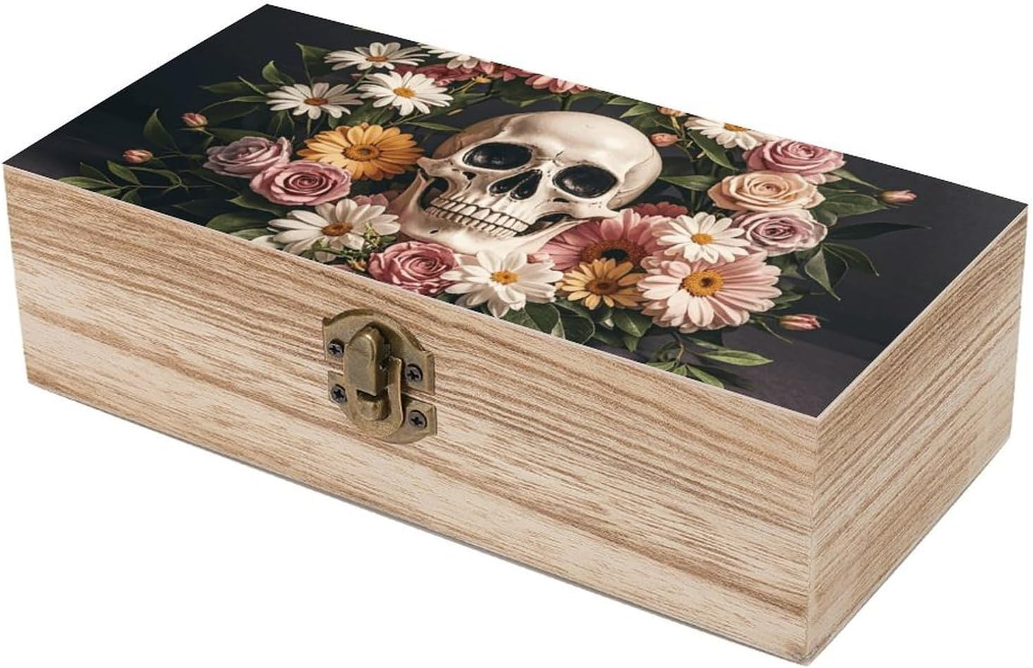 Bonsai Tree Sugar Skull Wooden Box Wood Wedding Keepsake Boxes with Lids Small Decorative Boxes Lightweight Wooden Memory Storage Box for Crafts Keepsakes Jewelry Photo Letter Storage image number 1